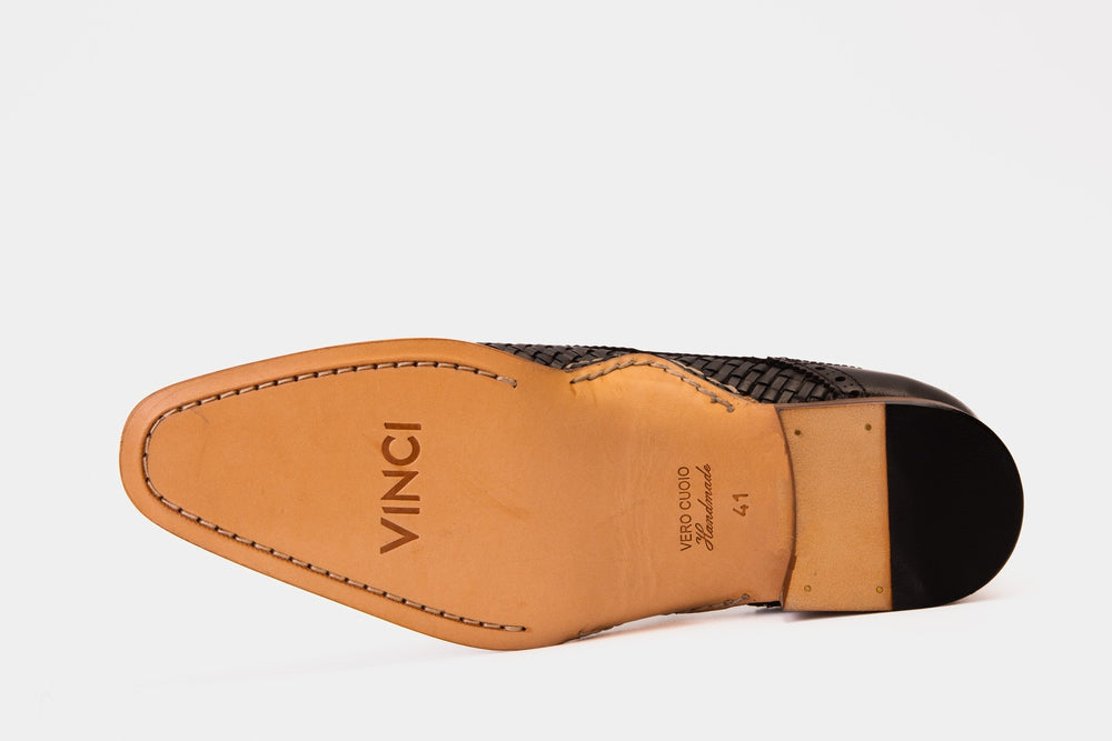 The Rolls  Woven Black Leather Single Monk Strap  Handmade Shoe