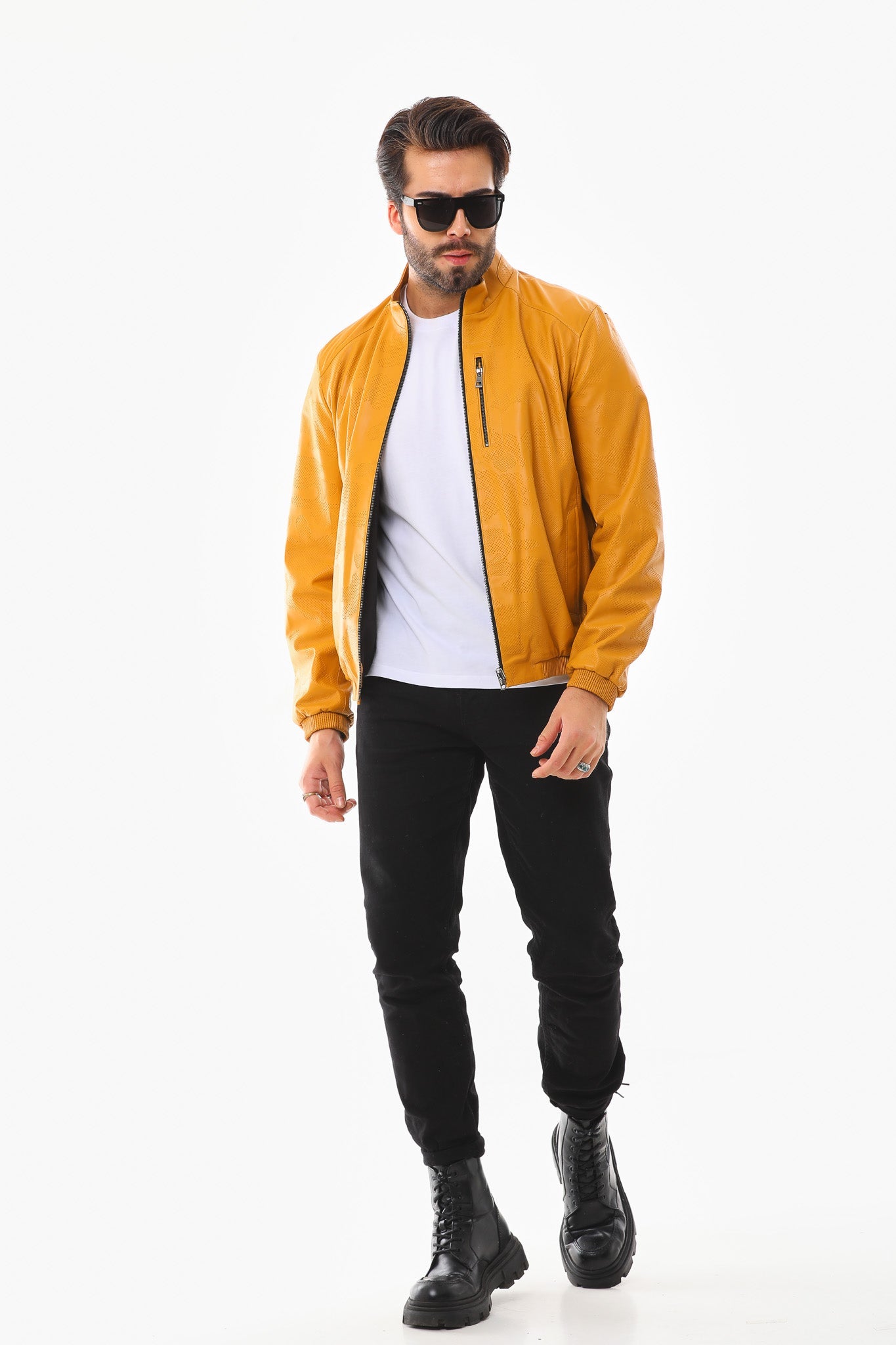 The Como Reversible Mustard Yellow Black Leather Bomber Jacket