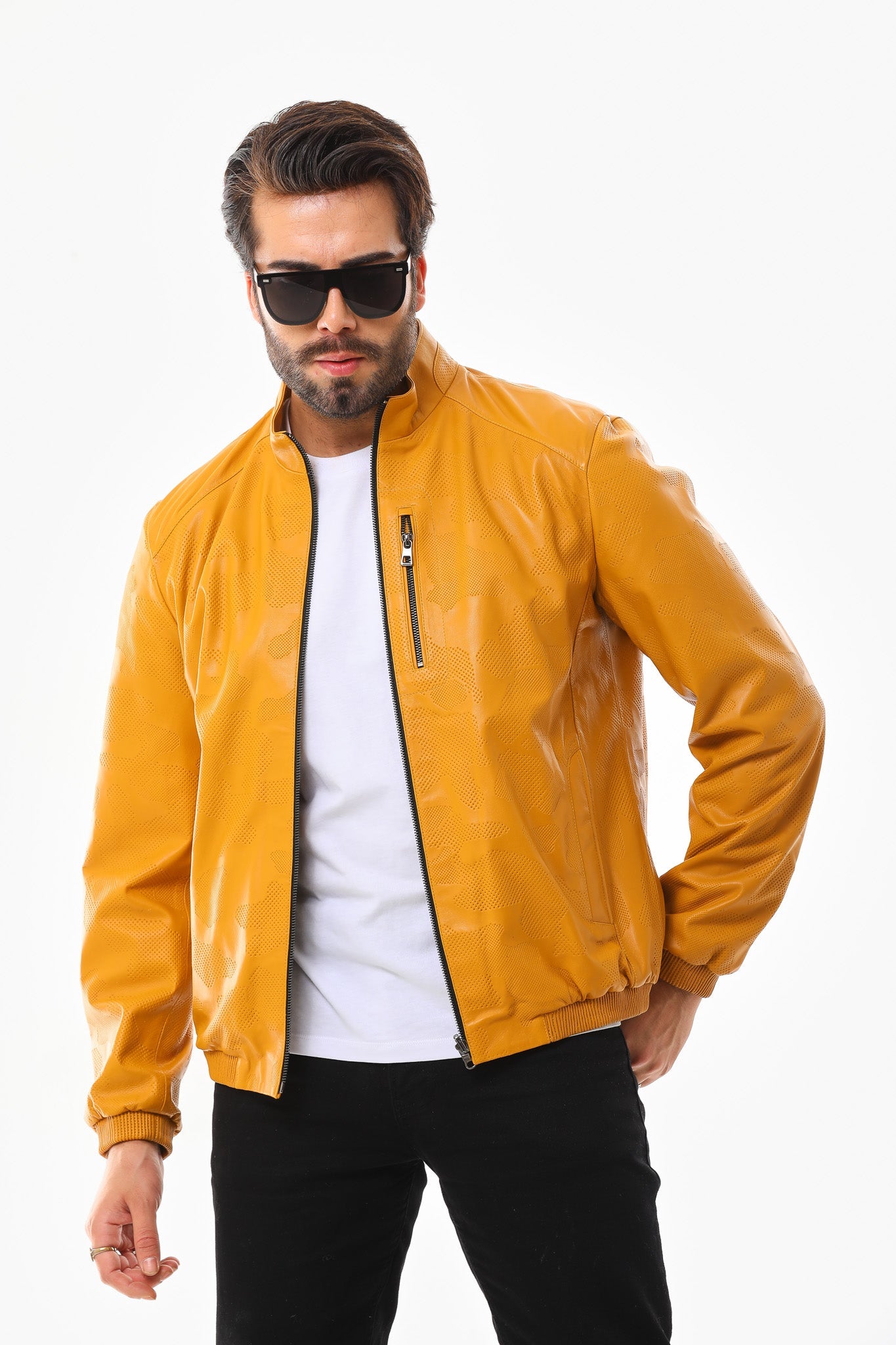 The Como Reversible Mustard Yellow Black Leather Bomber Jacket