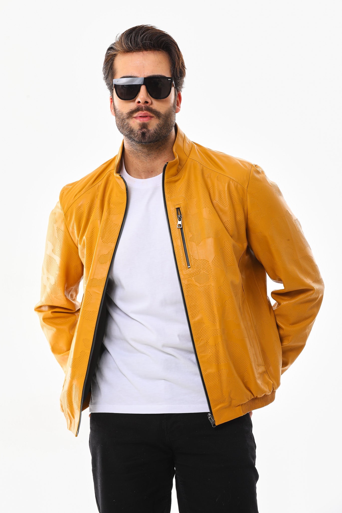 The Como Reversible Mustard Yellow Black Leather Bomber Jacket