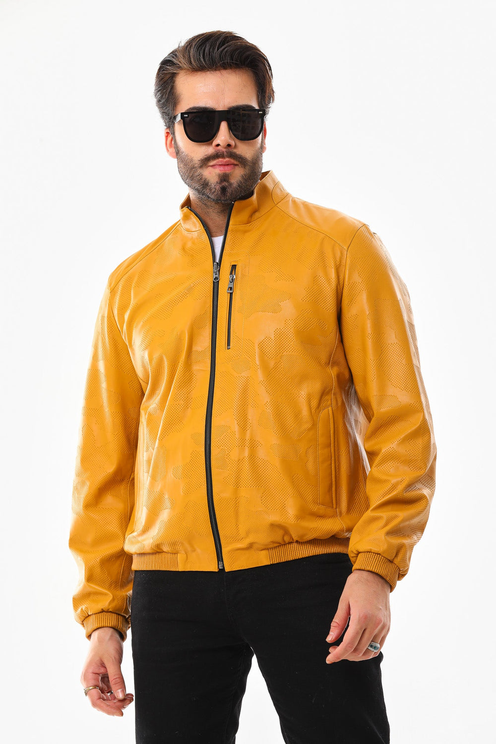 The Como Reversible Mustard Yellow Black Leather Bomber Jacket