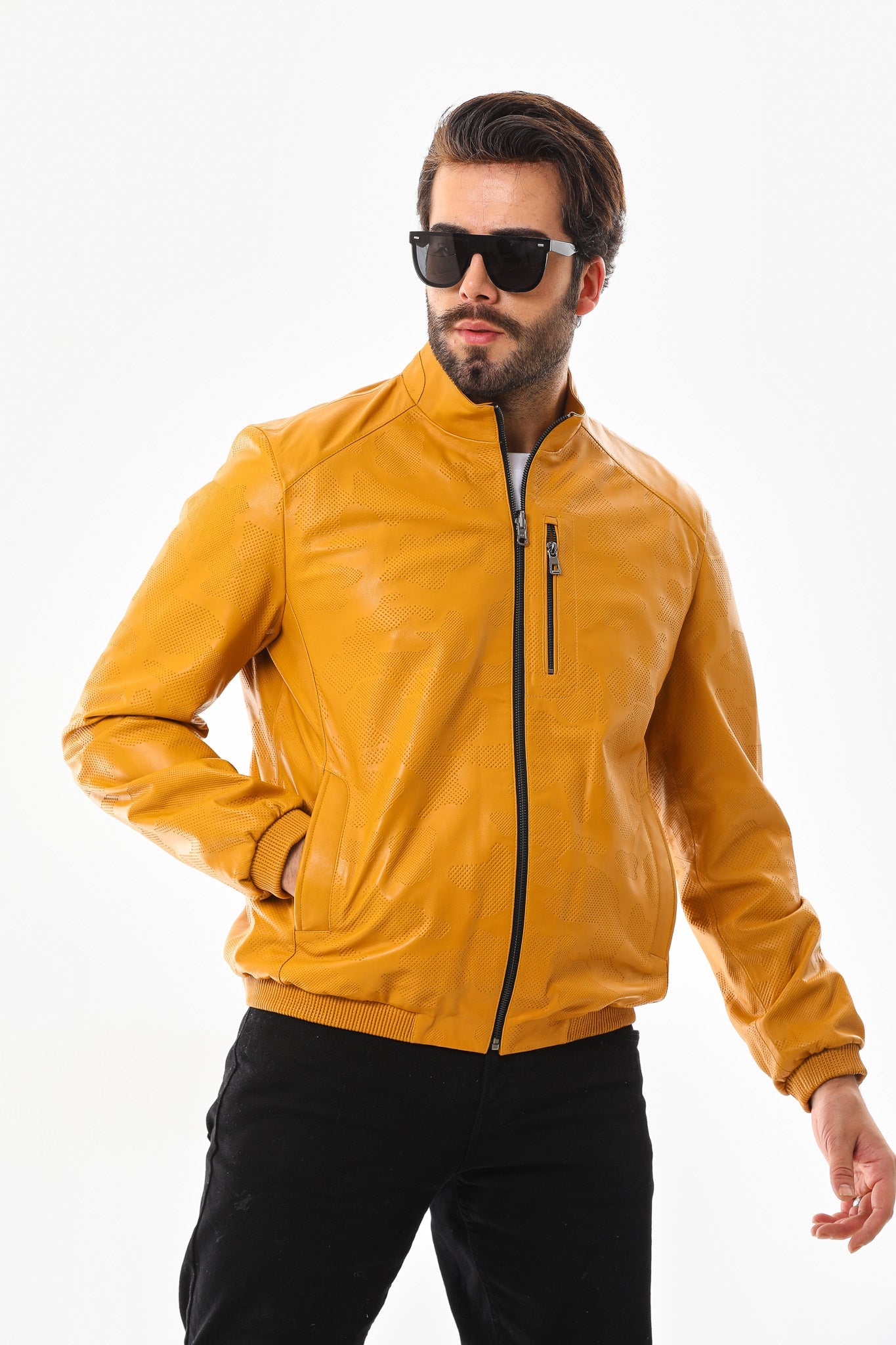 The Como Reversible Mustard Yellow Black Leather Bomber Jacket