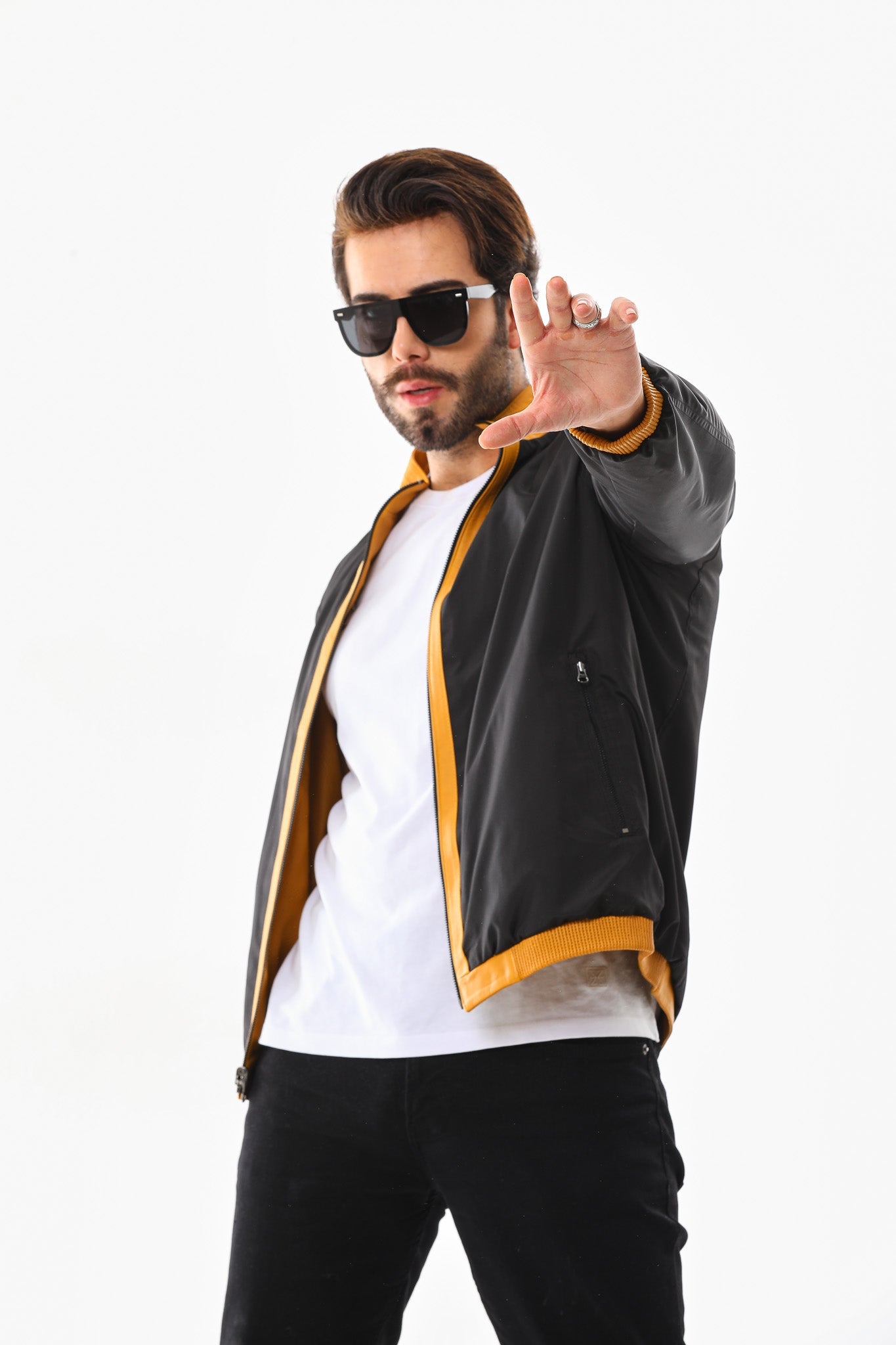 The Como Reversible Mustard Yellow Black Leather Bomber Jacket