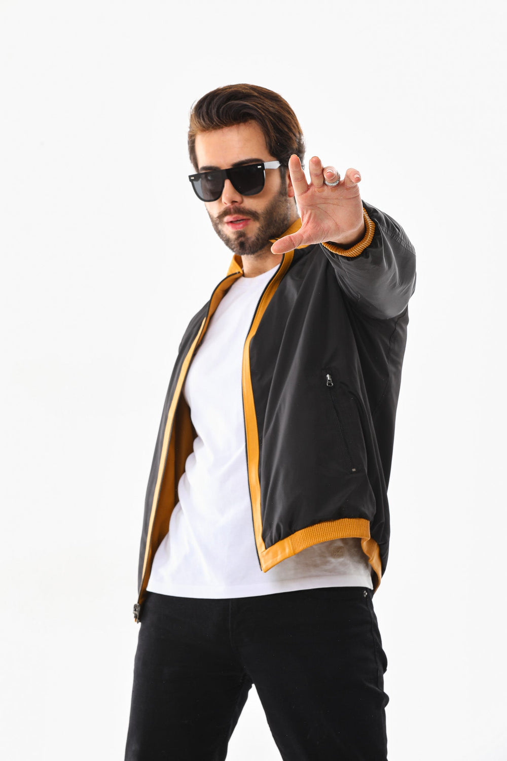 The Como Reversible Mustard Yellow Black Leather Bomber Jacket
