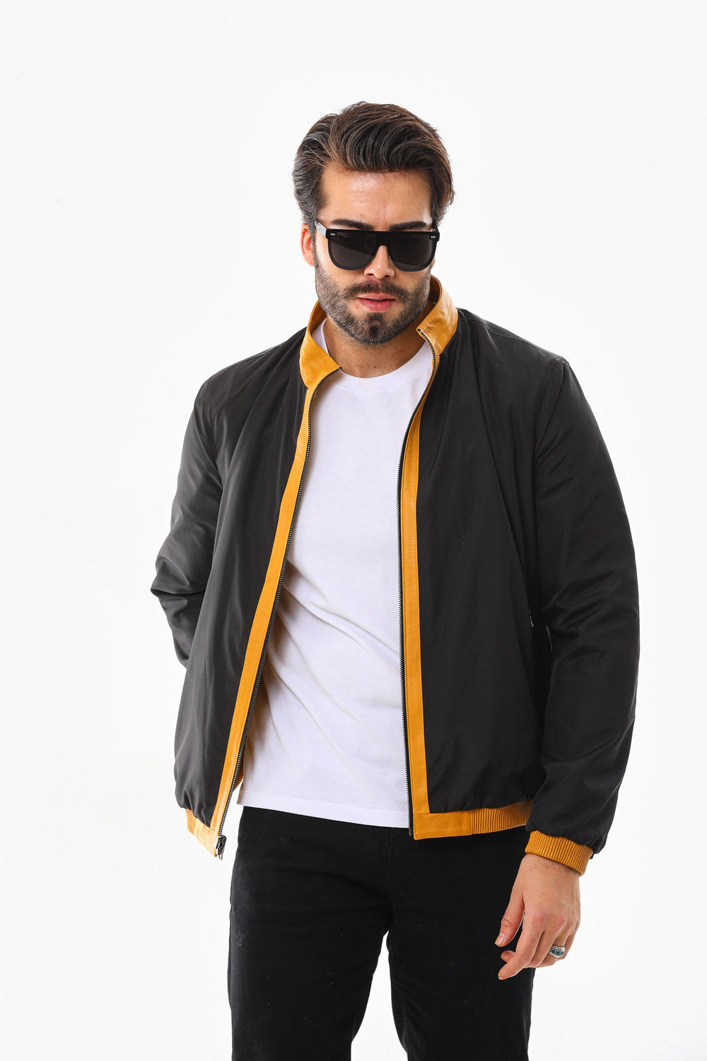 The Como Reversible Mustard Yellow Black Leather Bomber Jacket