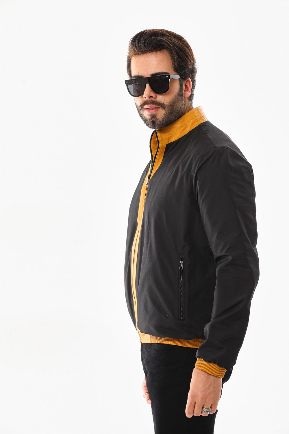 The Como Reversible Mustard Yellow Black Leather Bomber Jacket