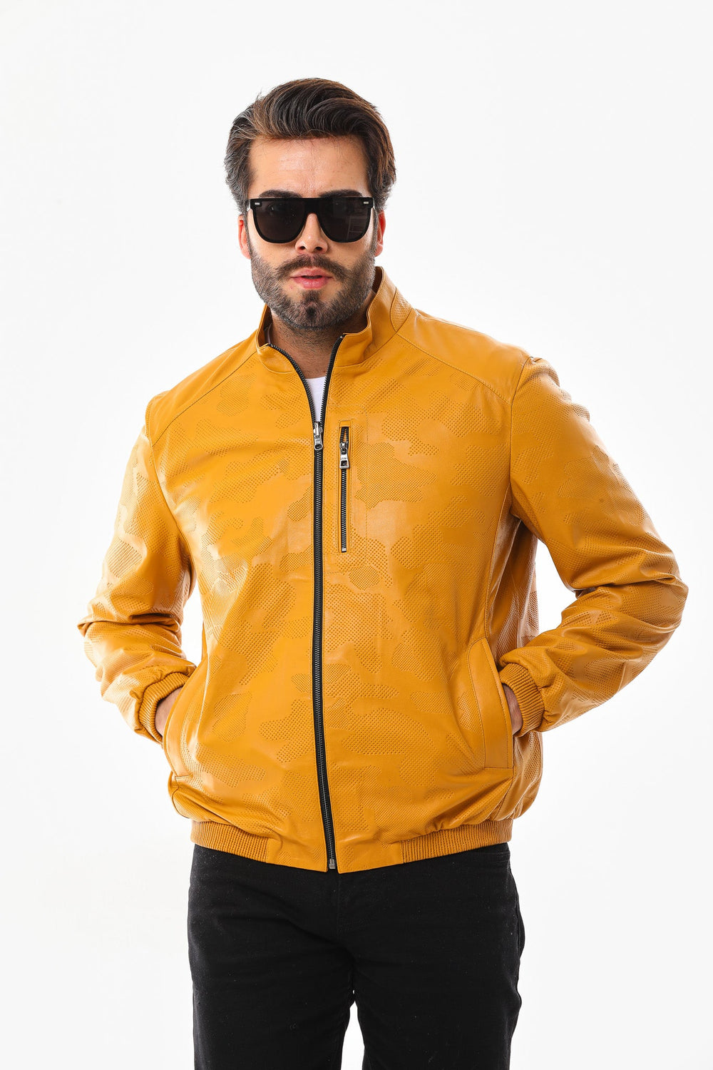 The Como Reversible Mustard Yellow Black Leather Bomber Jacket