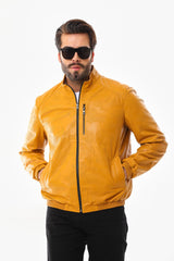 The Como Reversible Mustard Yellow Black Leather Bomber Jacket