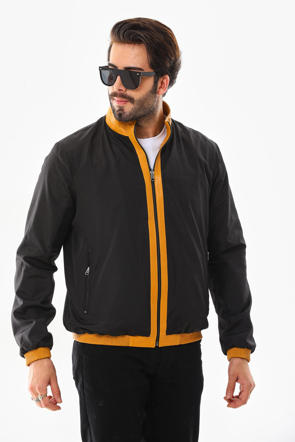 The Como Reversible Mustard Yellow Black Leather Bomber Jacket