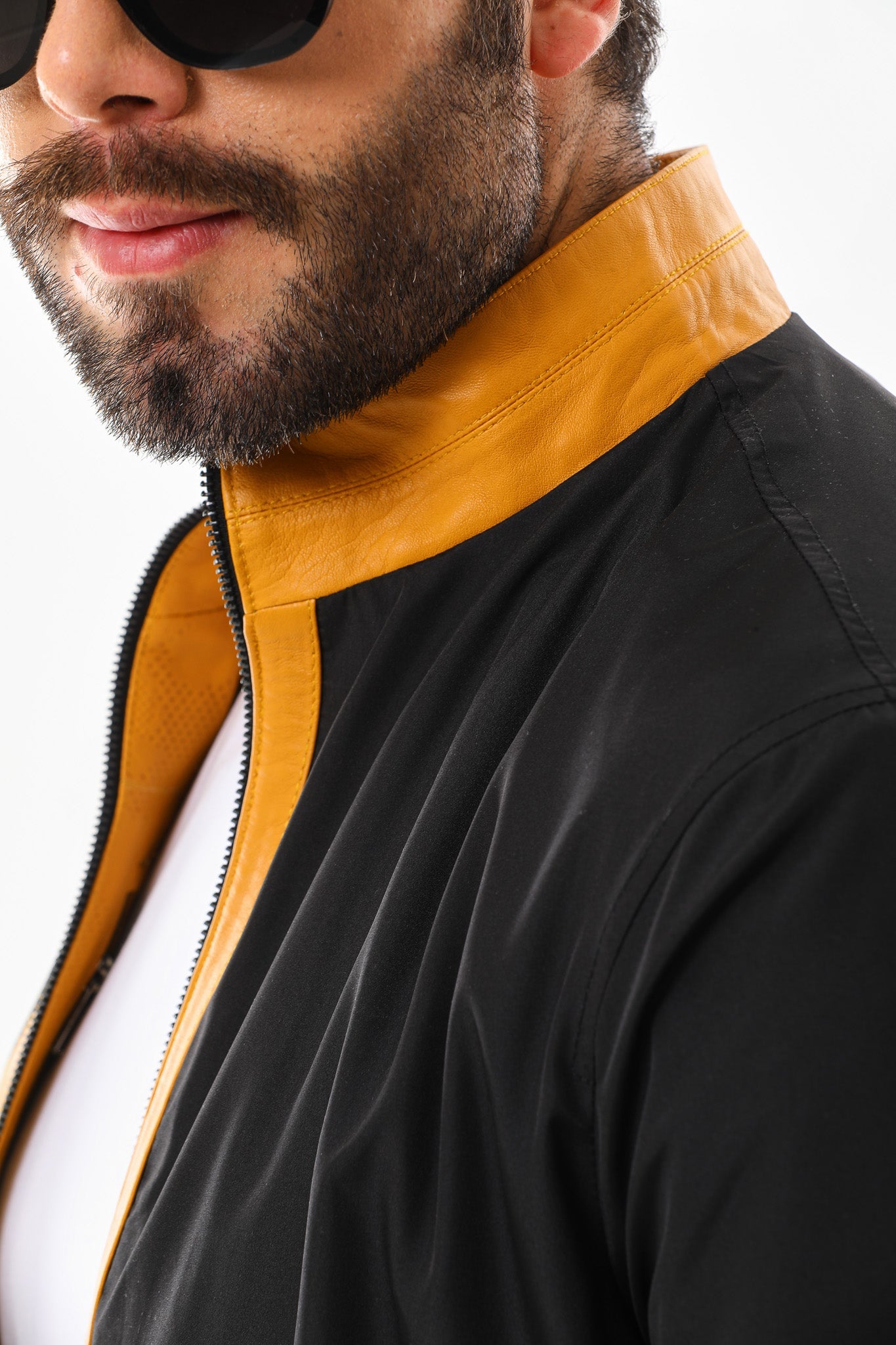 The Como Reversible Mustard Yellow Black Leather Bomber Jacket