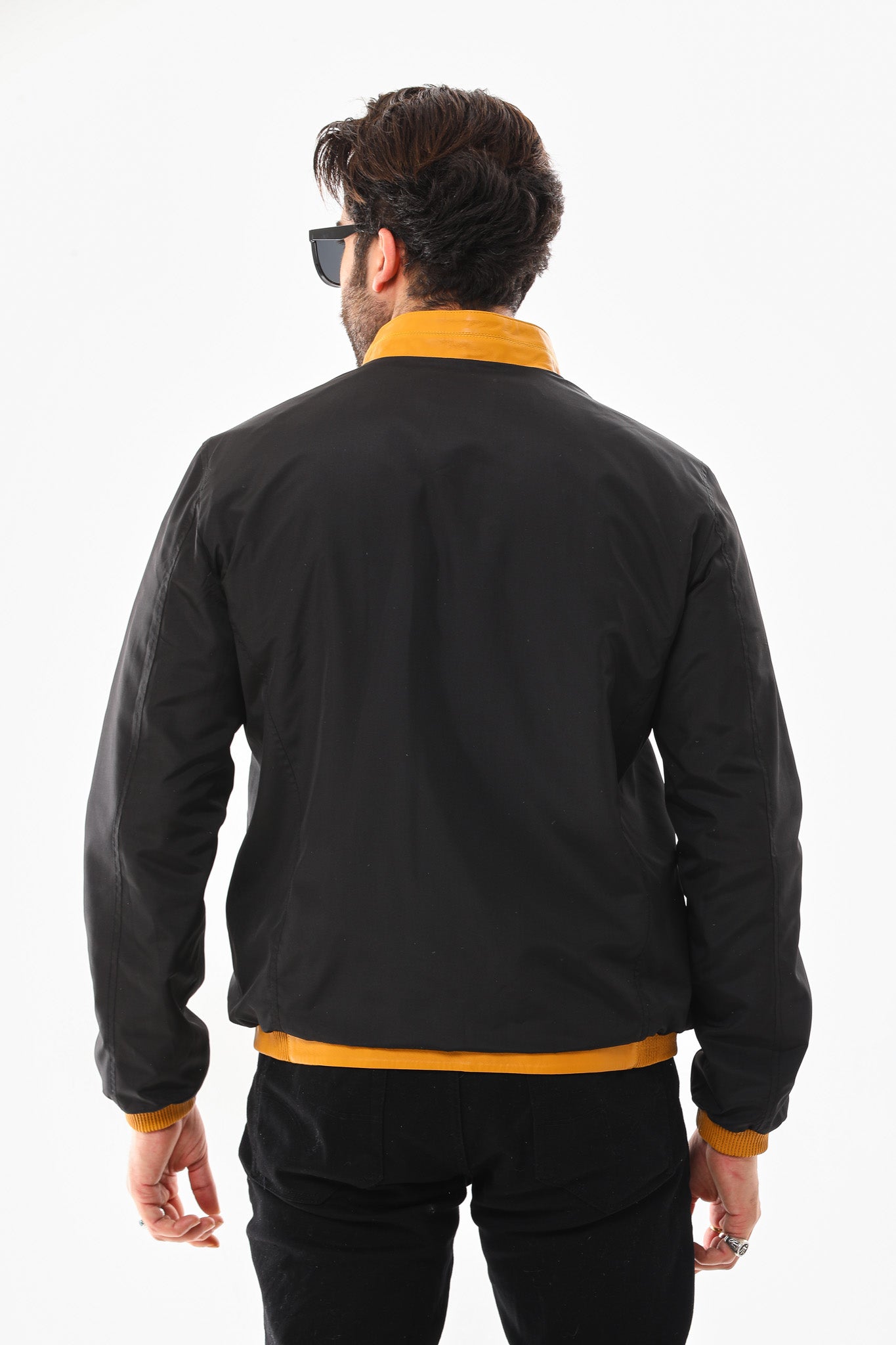 The Como Reversible Mustard Yellow Black Leather Bomber Jacket