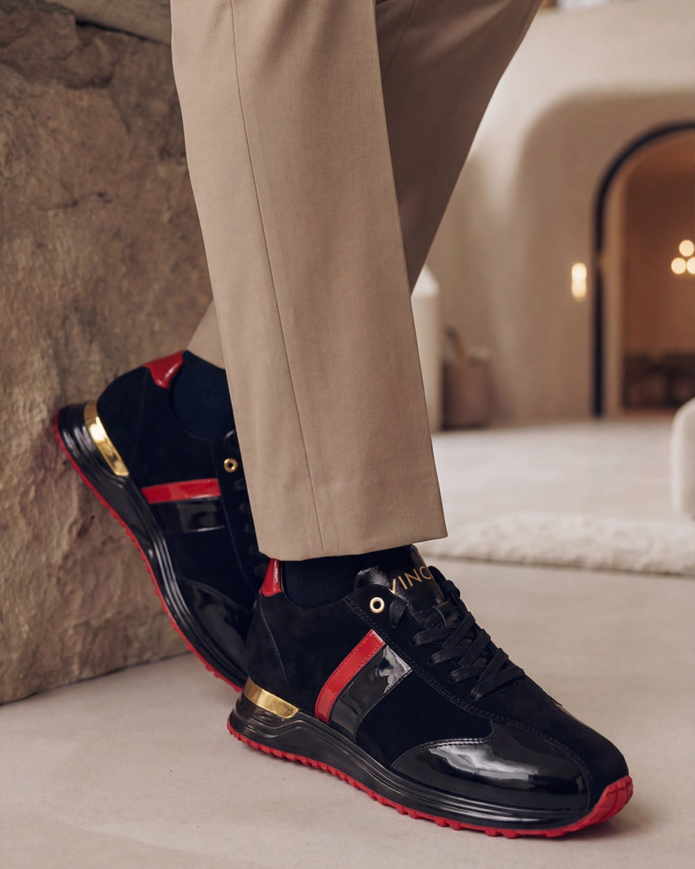 The Inferno Black Red Leather Sneaker