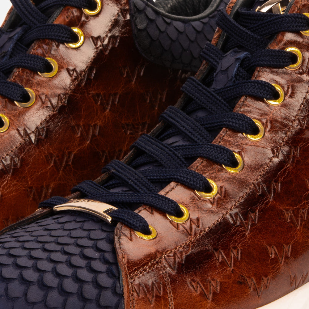 The Caesars Brown Navy Leather High-Top Sneaker