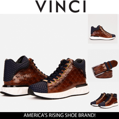 The Caesars Brown Navy Leather High-Top Sneaker