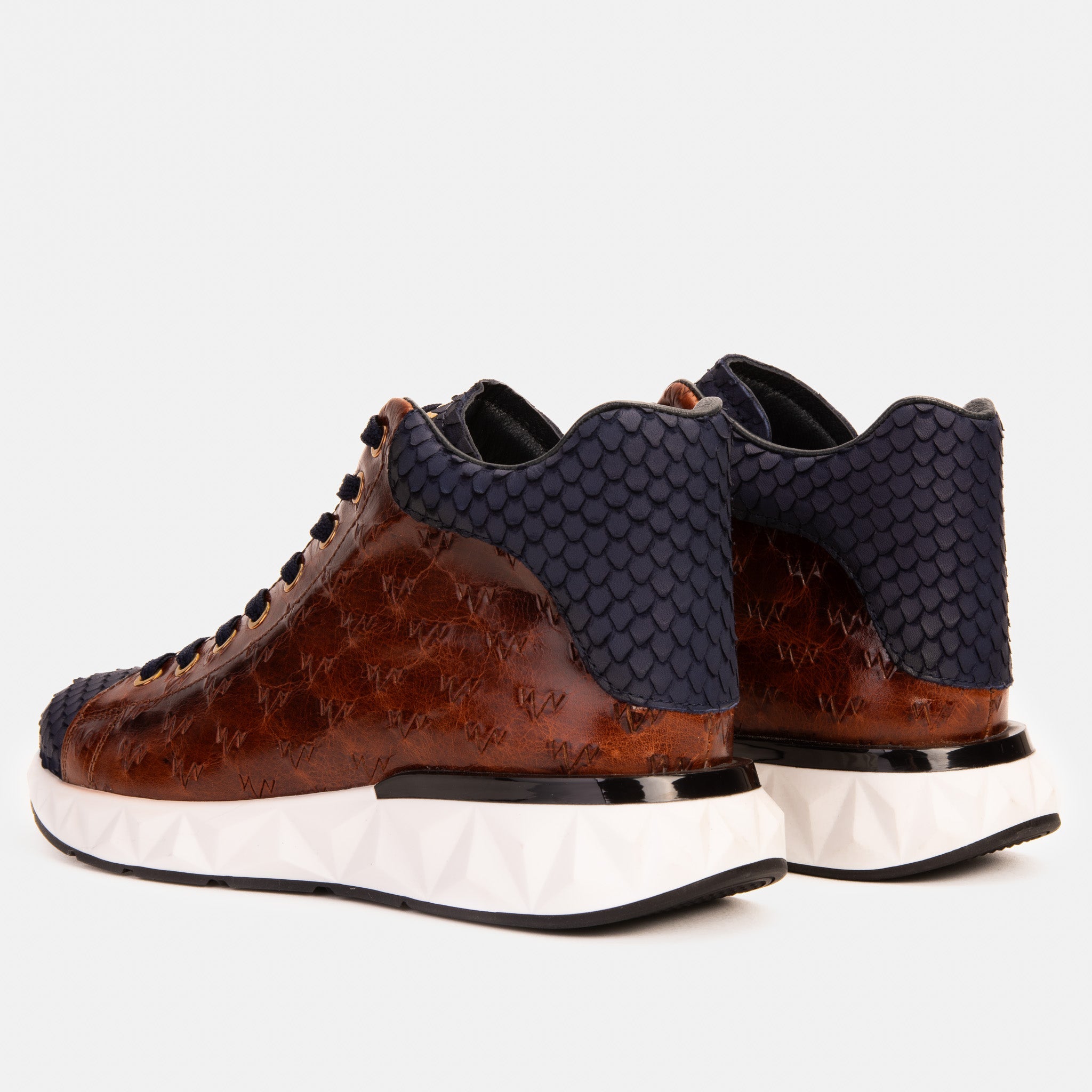 The Caesars Brown Navy Leather High-Top Sneaker