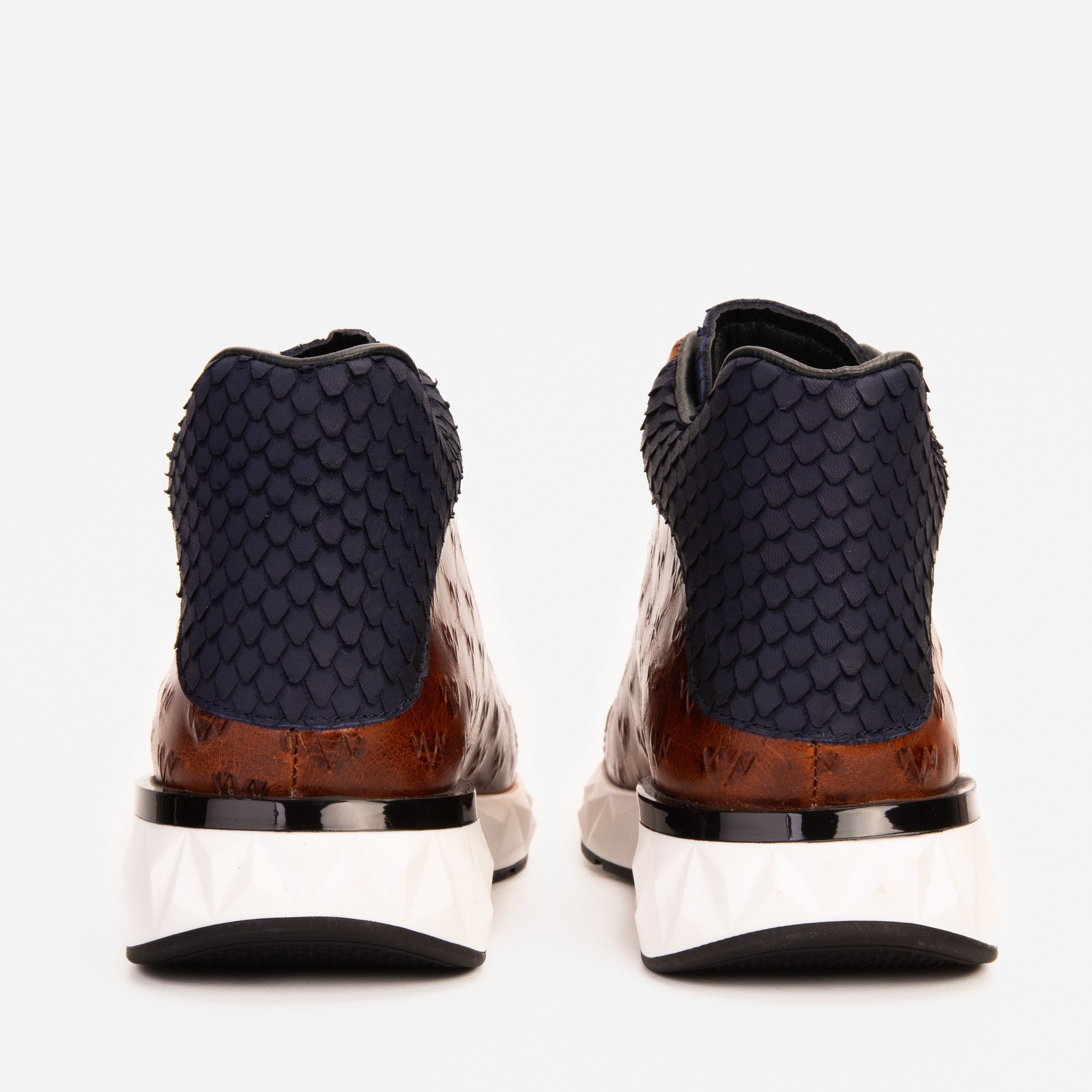 The Caesars Brown Navy Leather High-Top Sneaker