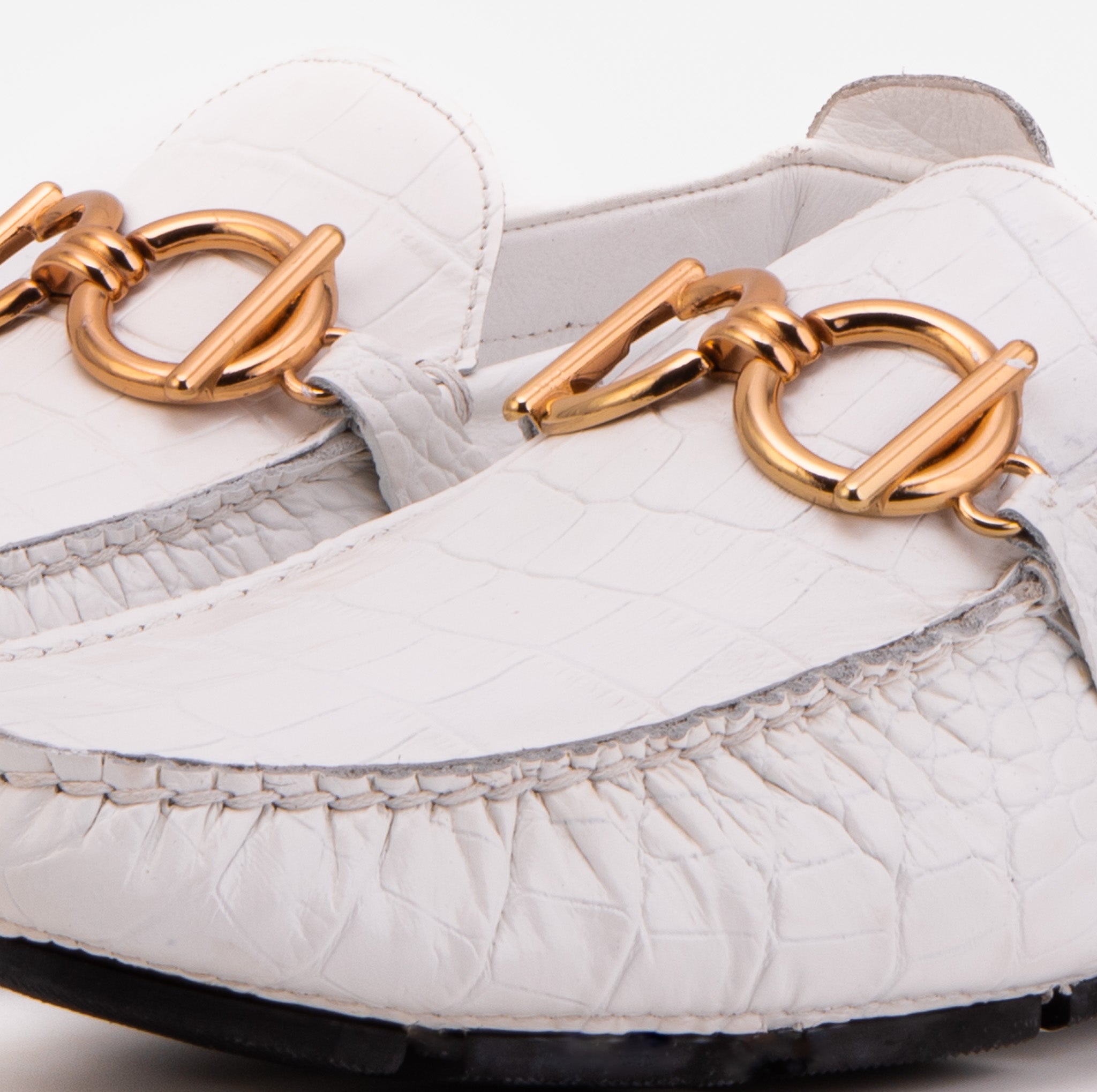The Pisa White Leather Bit Drive Loafer Shoe
