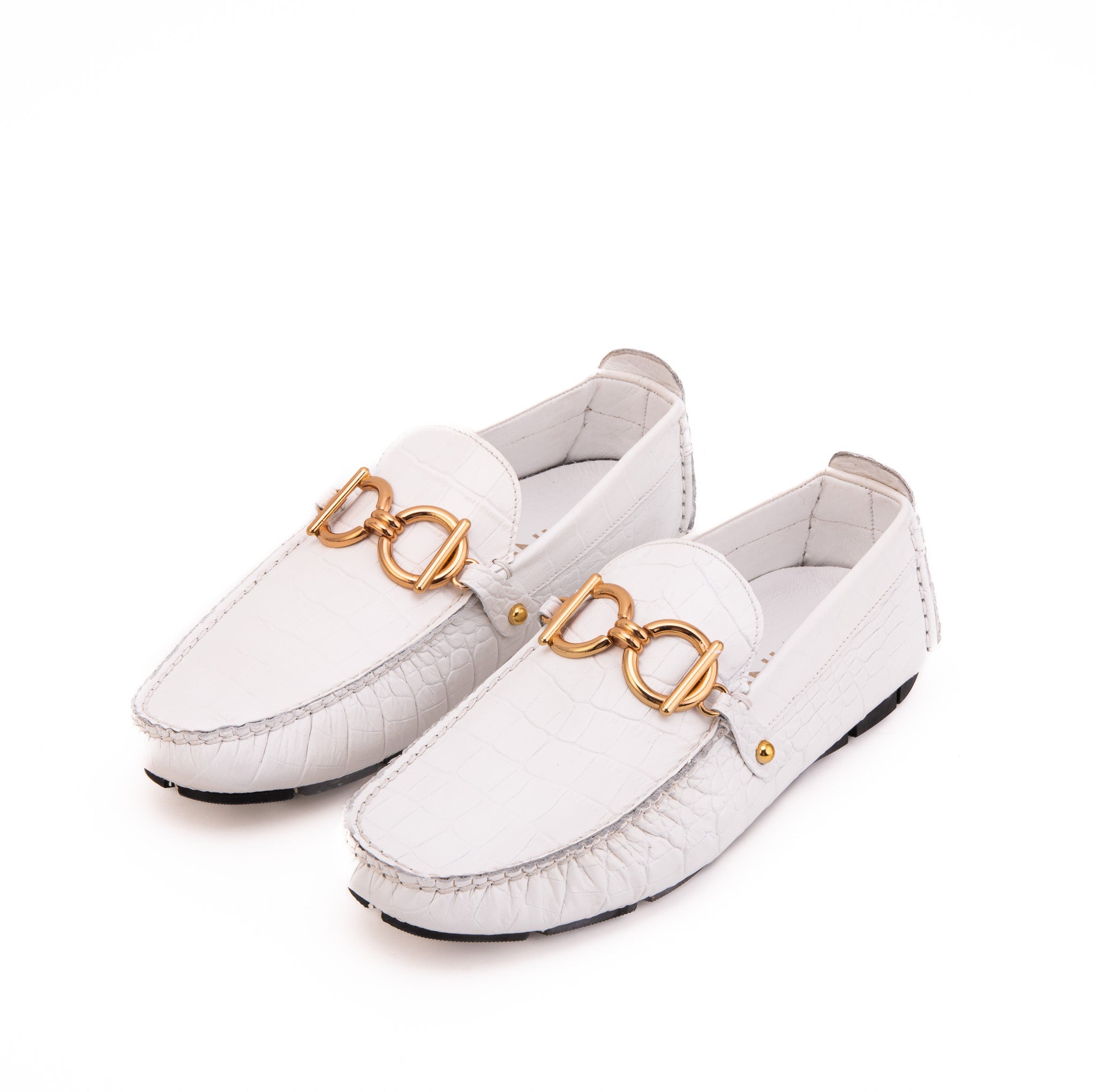 The Pisa White Leather Bit Drive Loafer Shoe