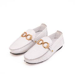 The Pisa White Leather Bit Drive Loafer Shoe