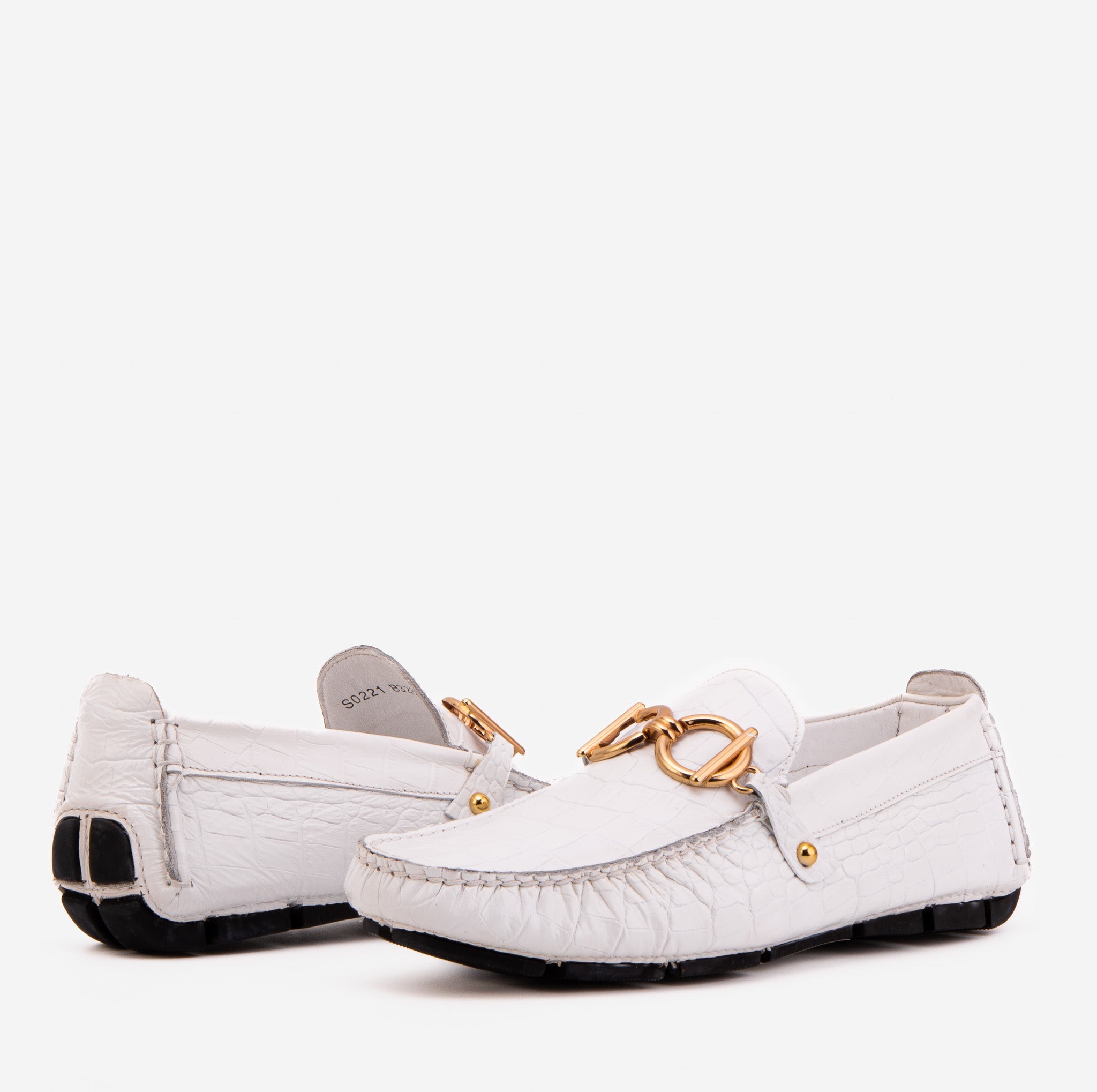 The Pisa White Leather Bit Drive Loafer Shoe