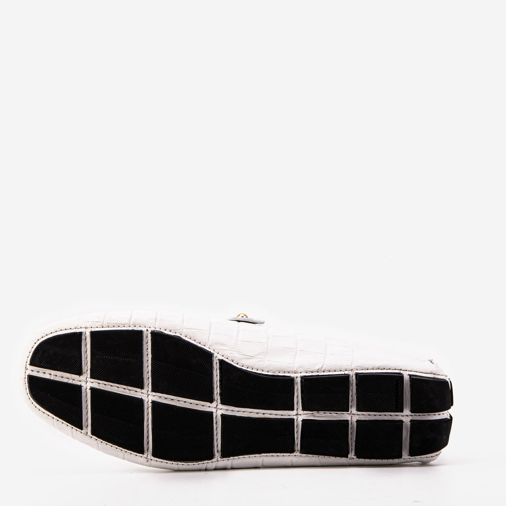 The Pisa White Leather Bit Drive Loafer Shoe
