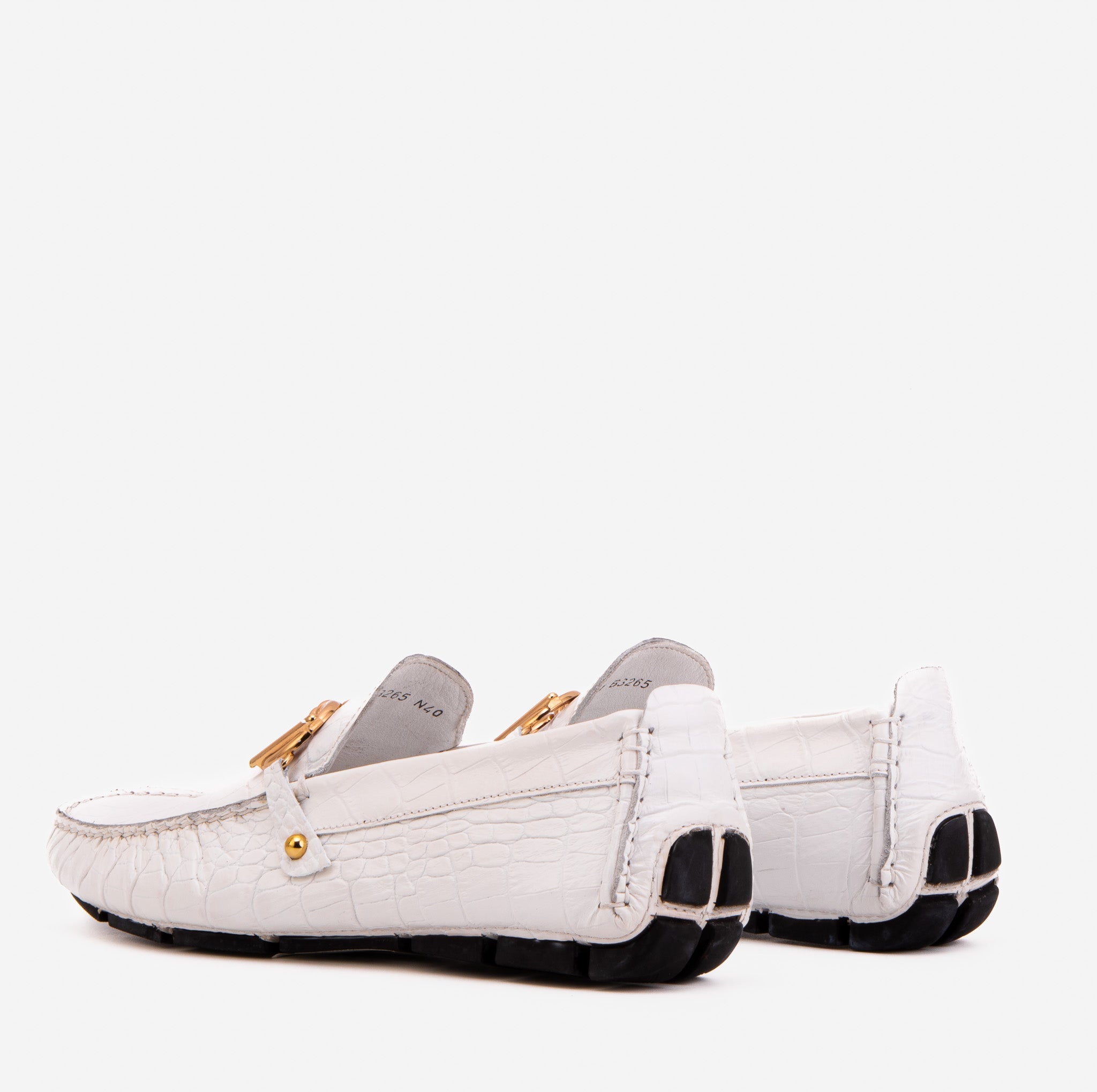 The Pisa White Leather Bit Drive Loafer Shoe