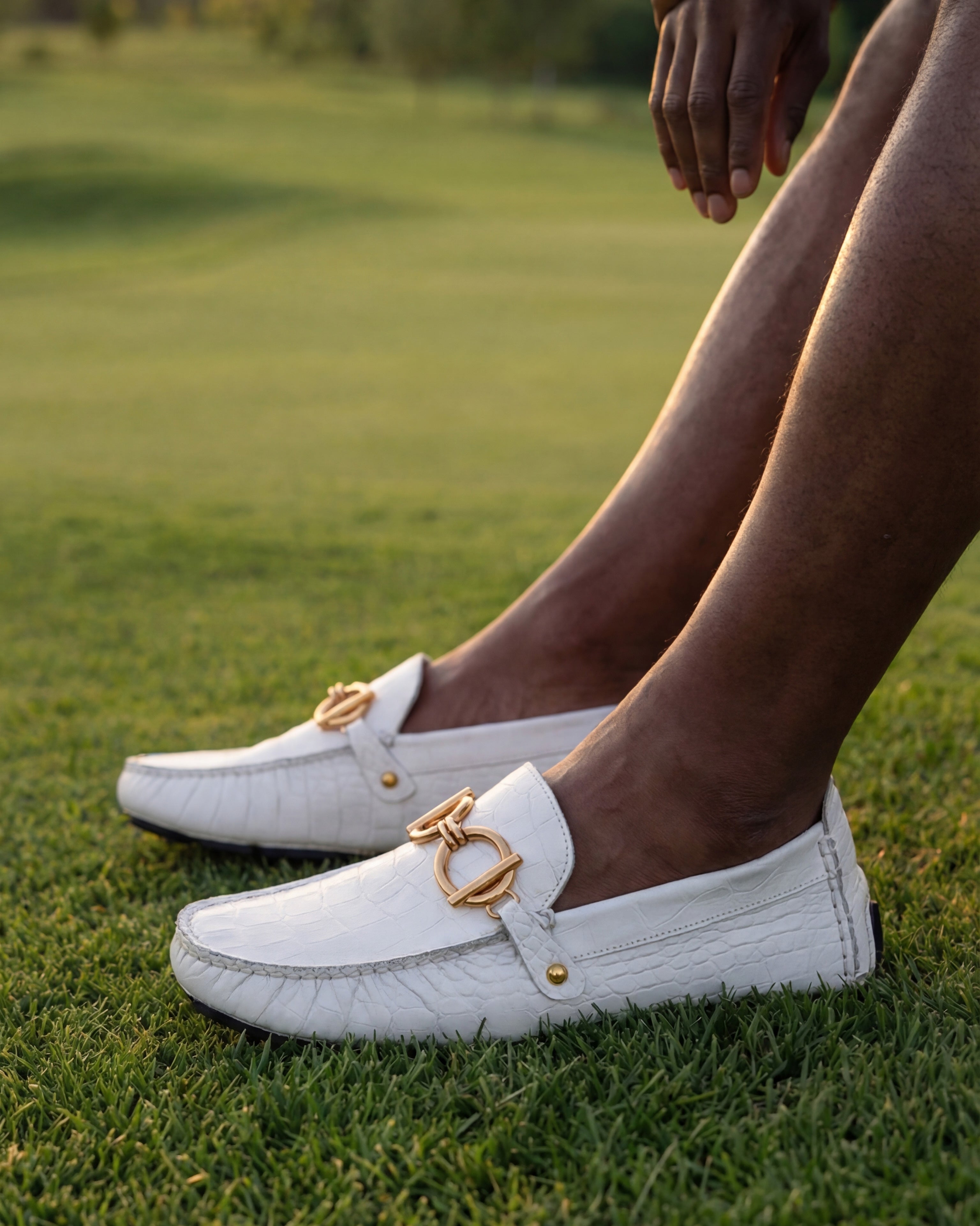 The Pisa White Leather Bit Drive Loafer Shoe