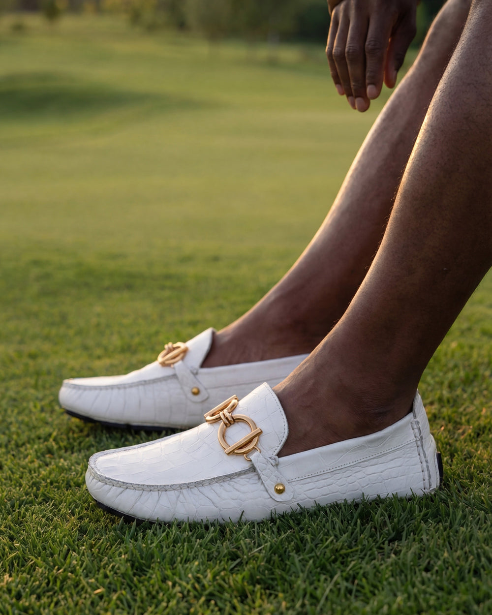 The Pisa White Leather Bit Drive Loafer Shoe