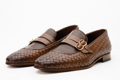 The Vatra Tan Woven Double Monk Strap Shoe