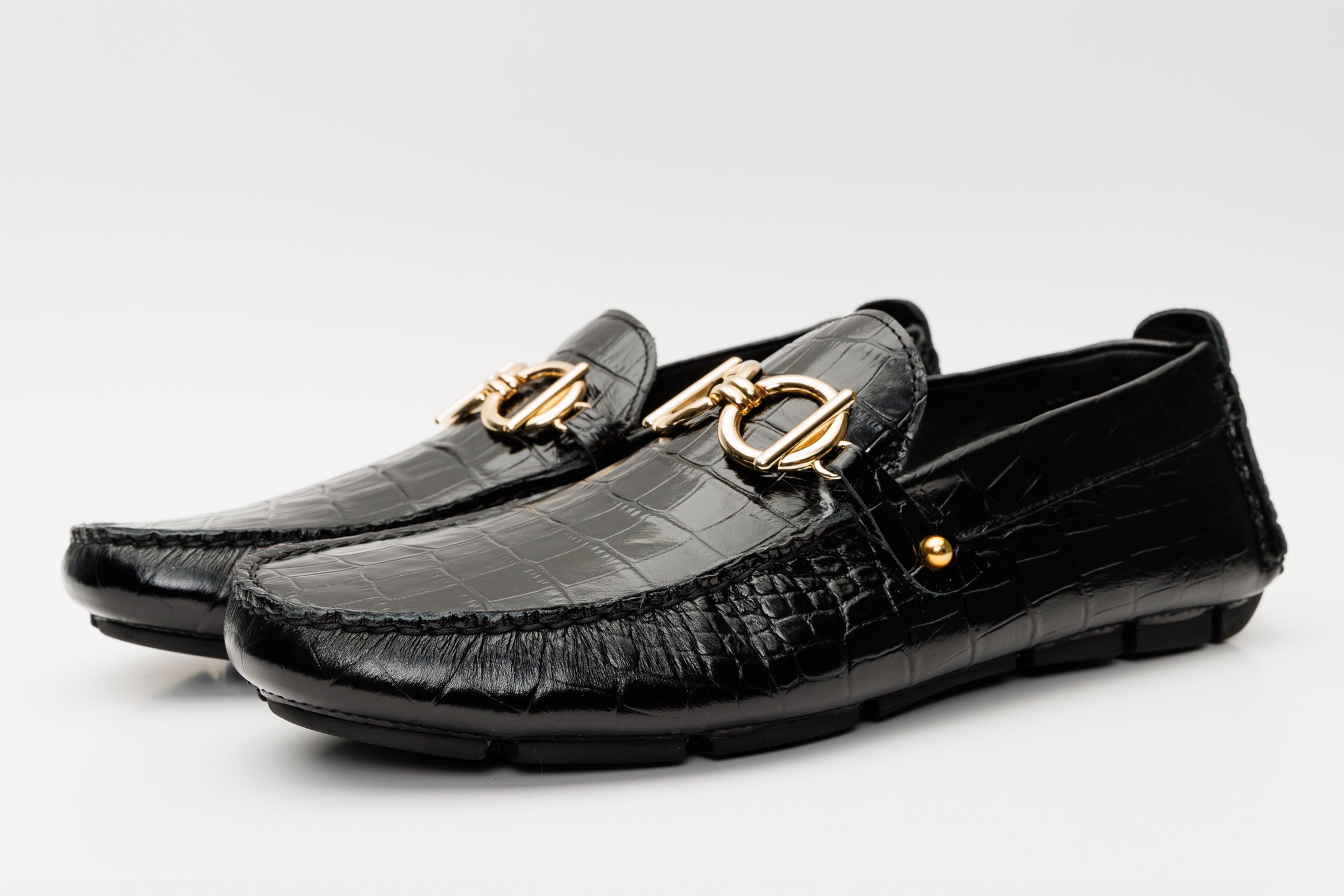 The Pisa Black Leather Bit Drive Loafer Shoe