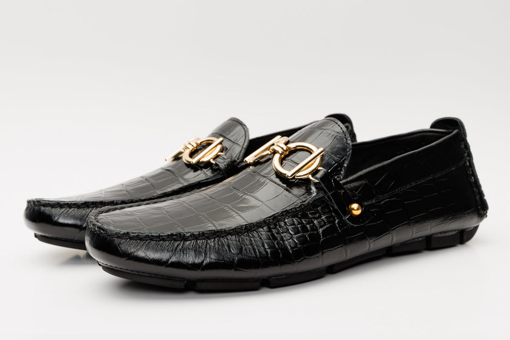 The Pisa Black Leather Bit Drive Loafer Shoe