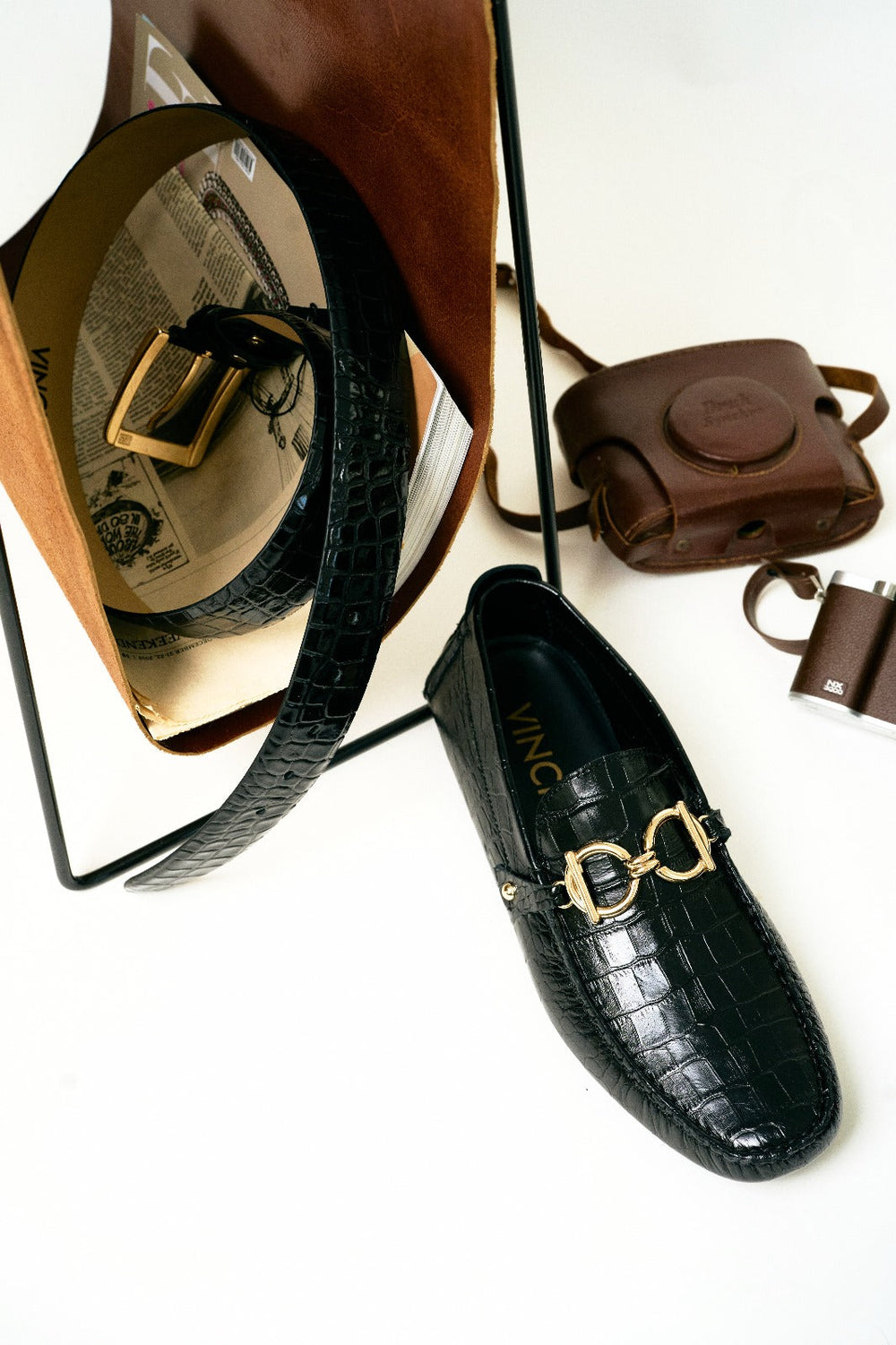 The Pisa Black Leather Bit Drive Loafer Shoe
