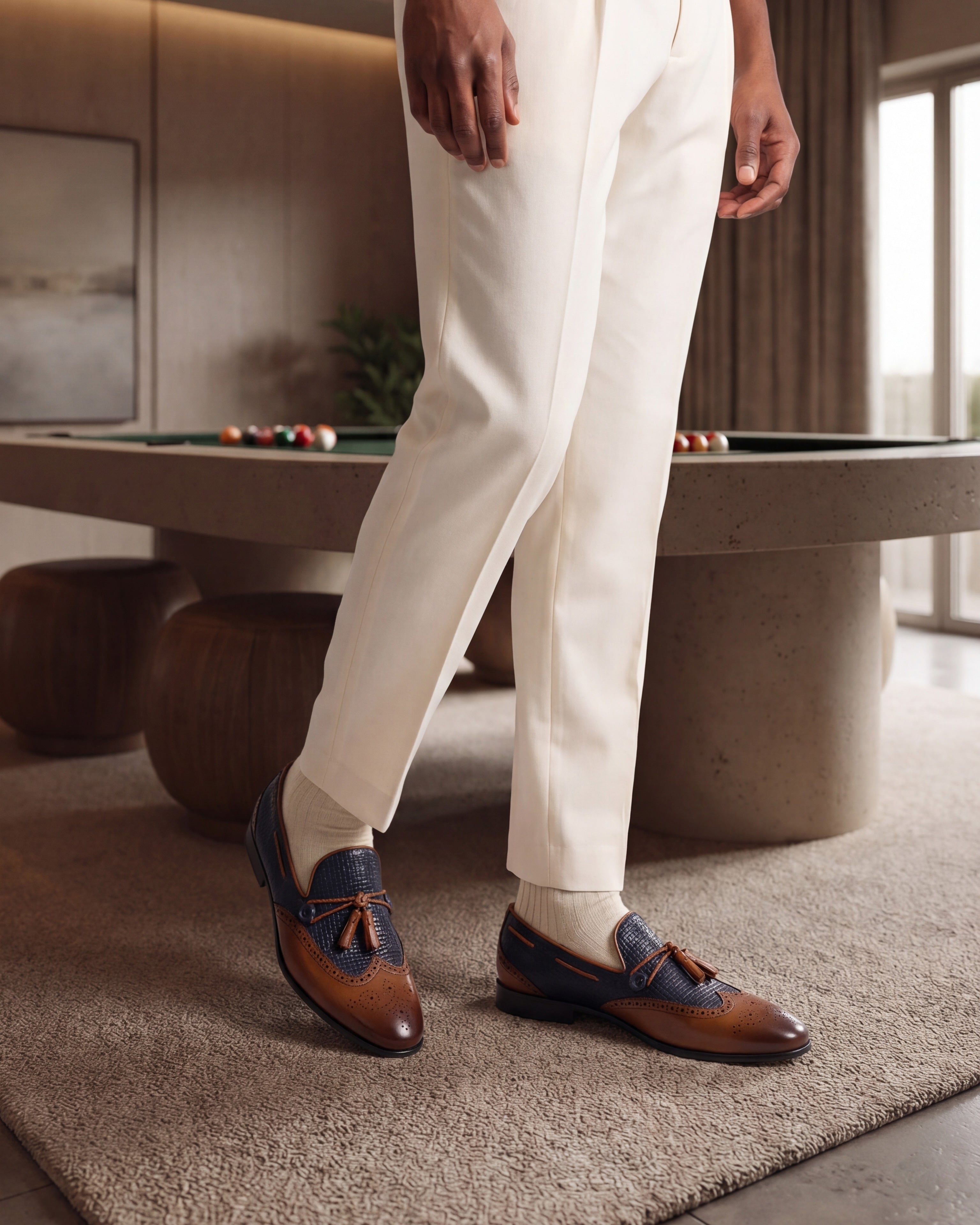 The Istanbul Tan Navy Blue Leather Tassel Loafer Shoe
