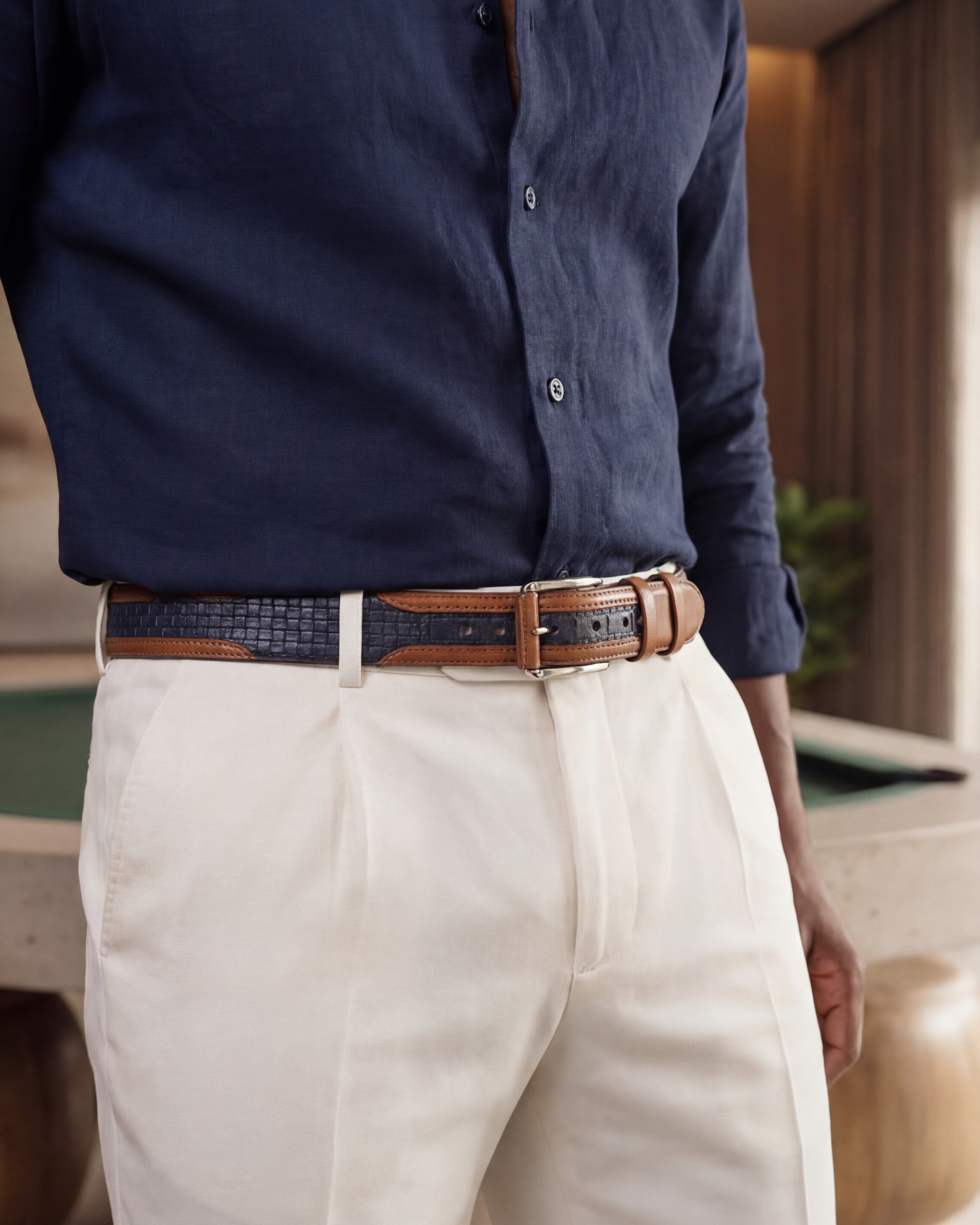 The Istanbul Tan Navy Blue Leather Tassel Loafer Shoe