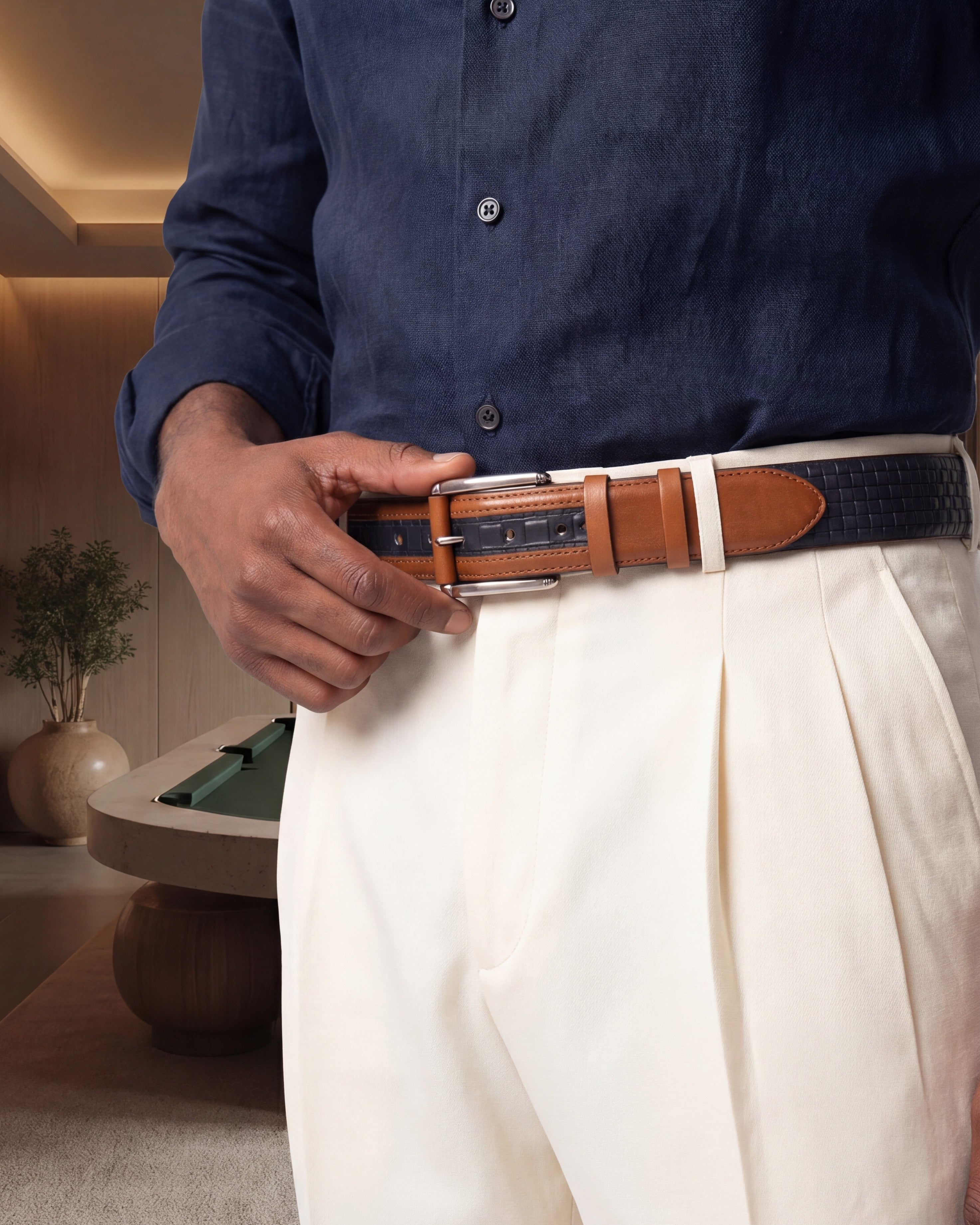 The Istanbul Tan Navy Blue Leather Tassel Loafer Shoe