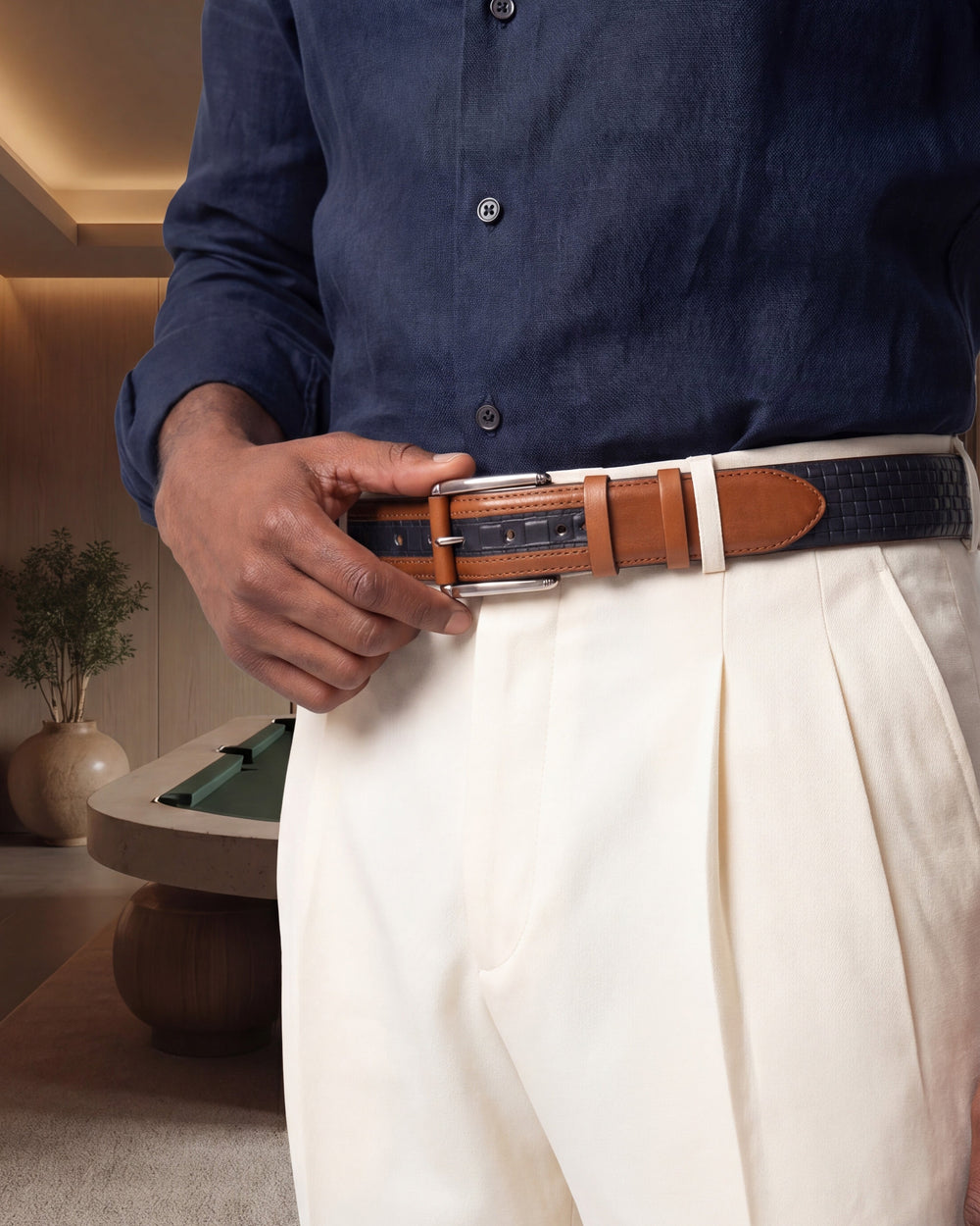 The Istanbul Tan Navy Blue Leather Tassel Loafer Shoe