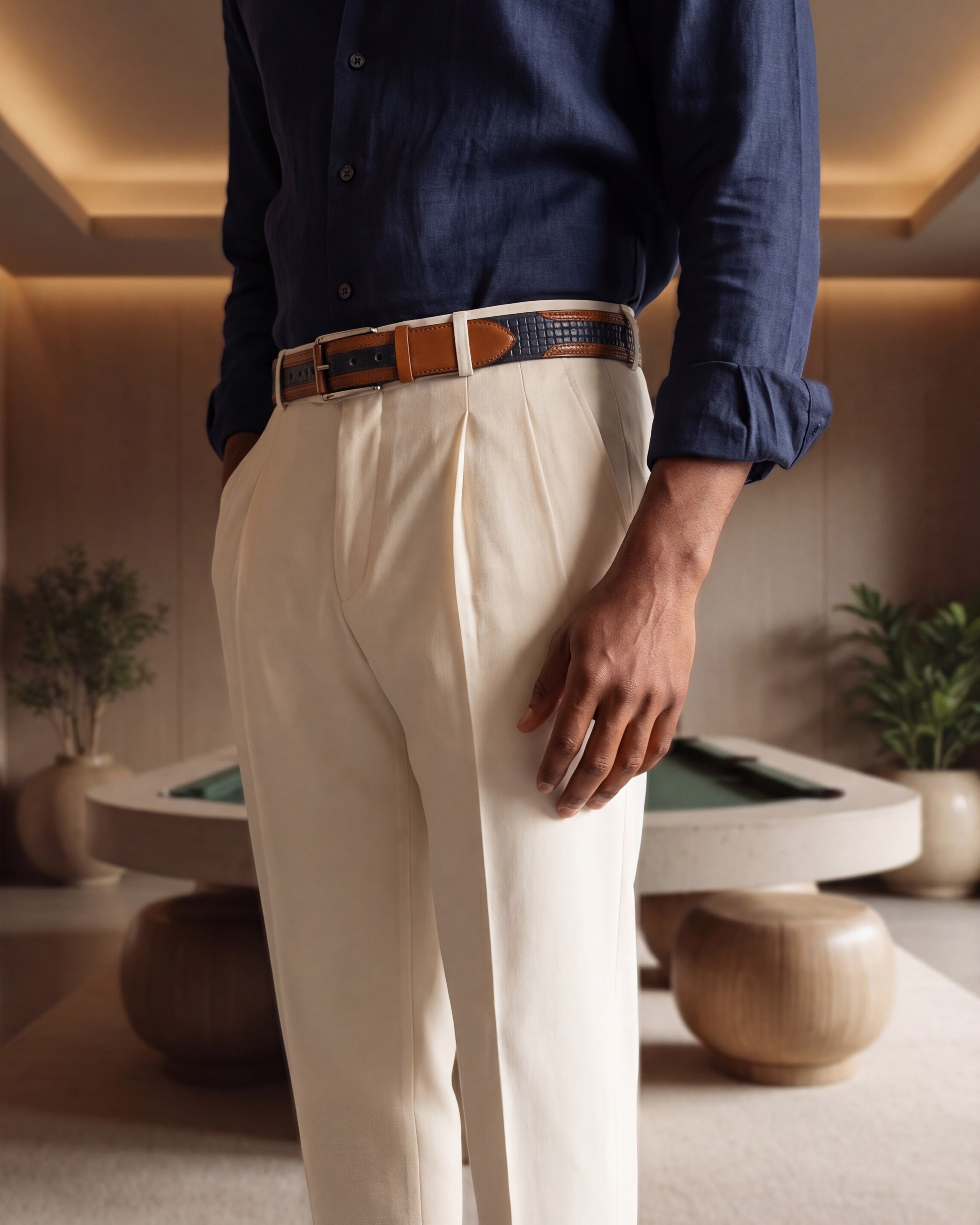The Istanbul Tan Navy Blue Leather Tassel Loafer Shoe