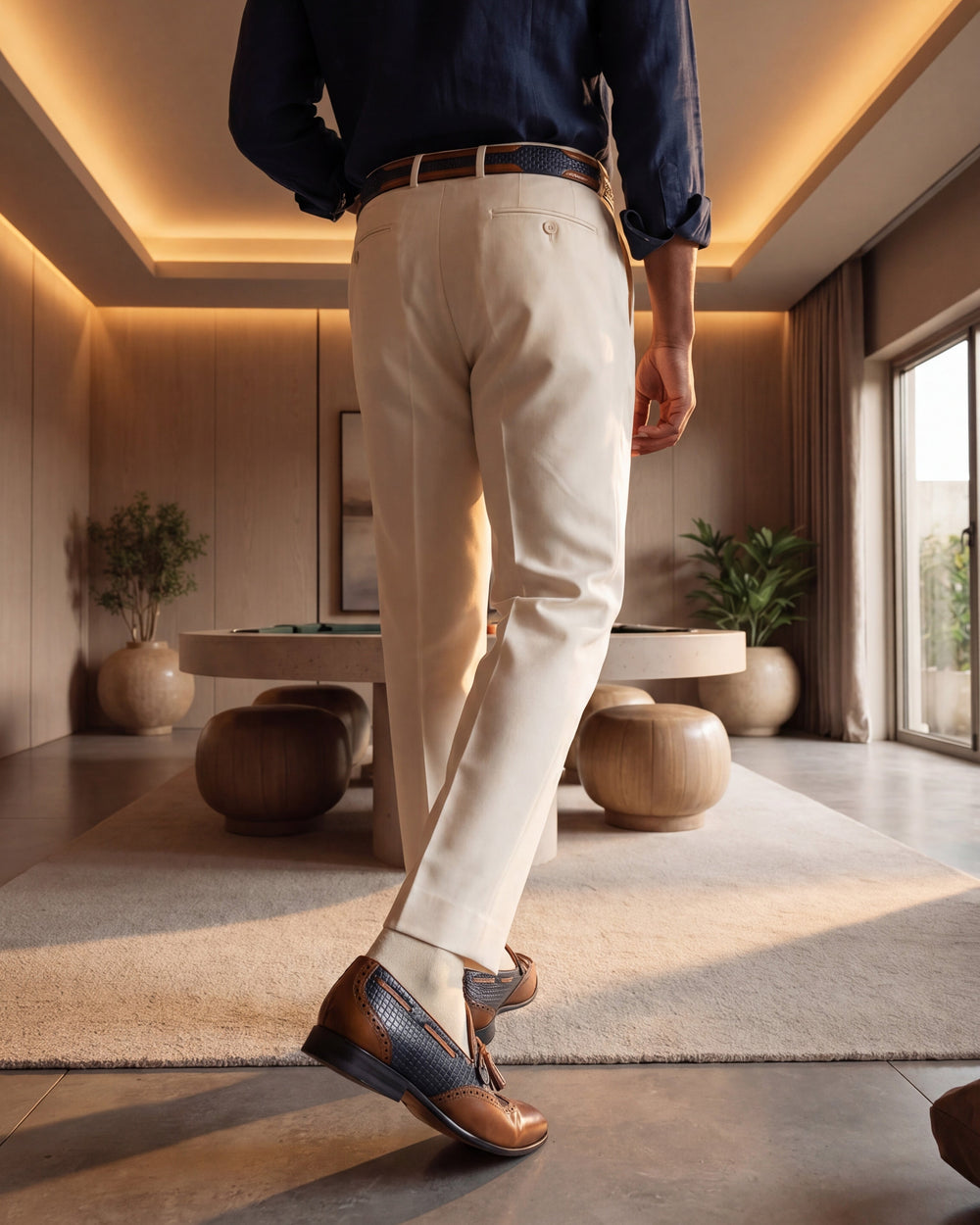 The Istanbul Tan Navy Blue Leather Tassel Loafer Shoe
