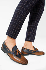 The Istanbul Tan Navy Blue Leather Tassel Loafer Shoe
