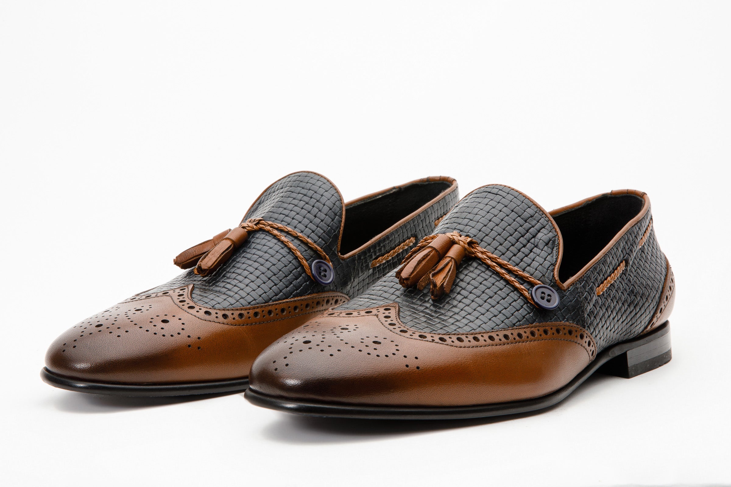The Istanbul Tan Navy Blue Leather Tassel Loafer Shoe