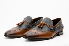 The Istanbul Tan Navy Blue Leather Tassel Loafer Shoe