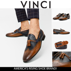 The Istanbul Tan Navy Blue Leather Tassel Loafer Shoe