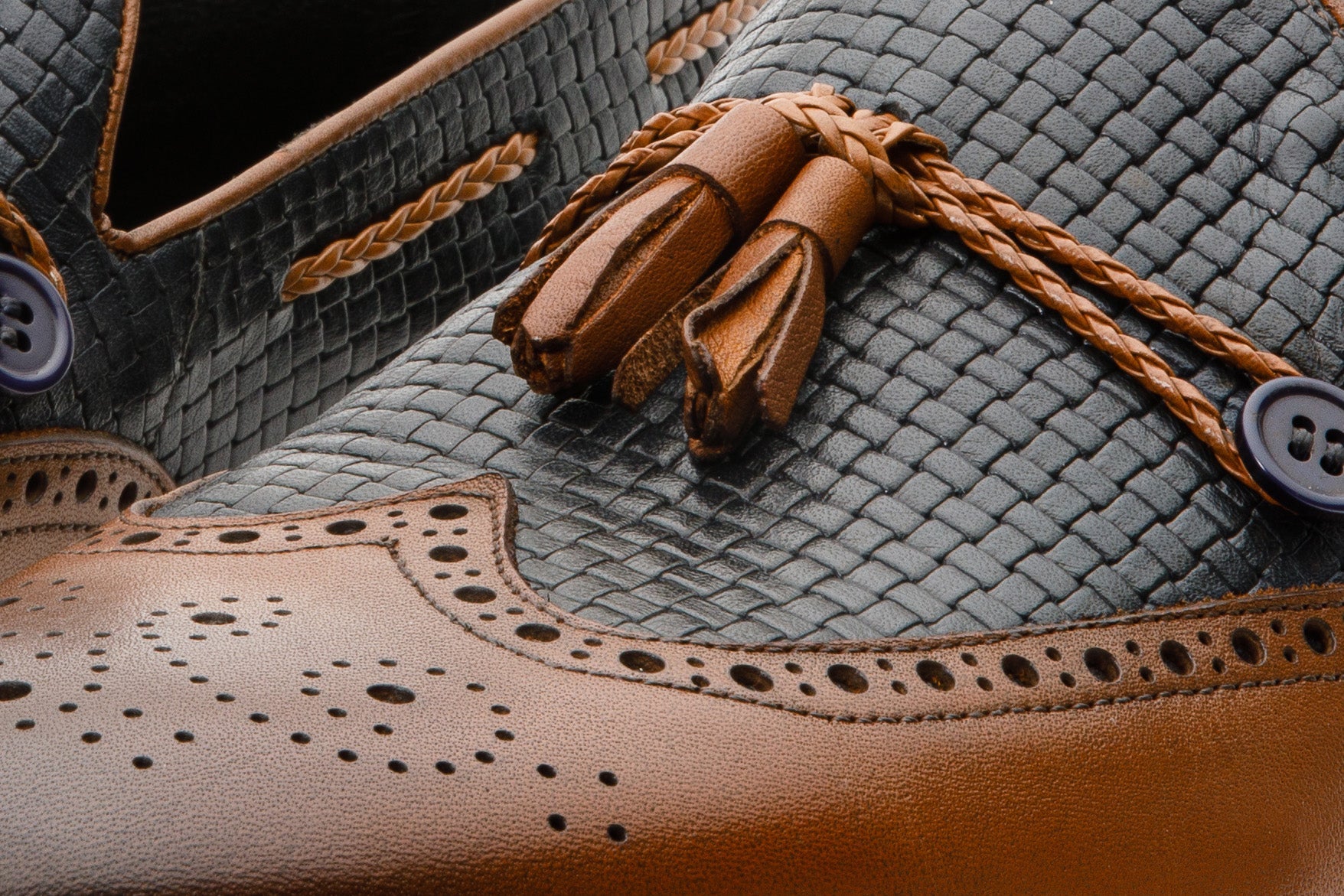 The Istanbul Tan Navy Blue Leather Tassel Loafer Shoe