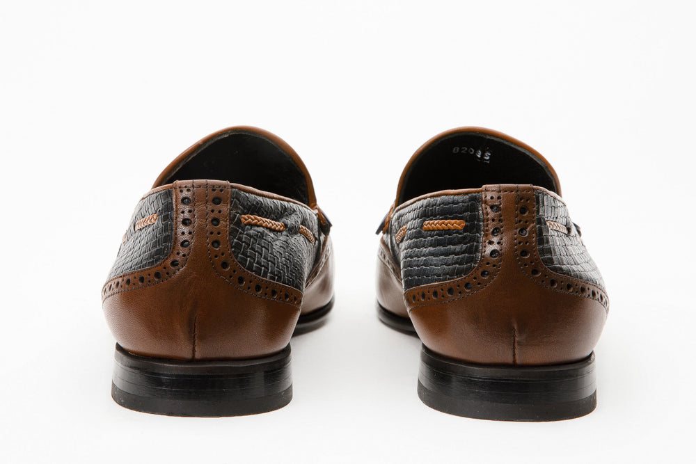 The Istanbul Tan Navy Blue Leather Tassel Loafer Shoe