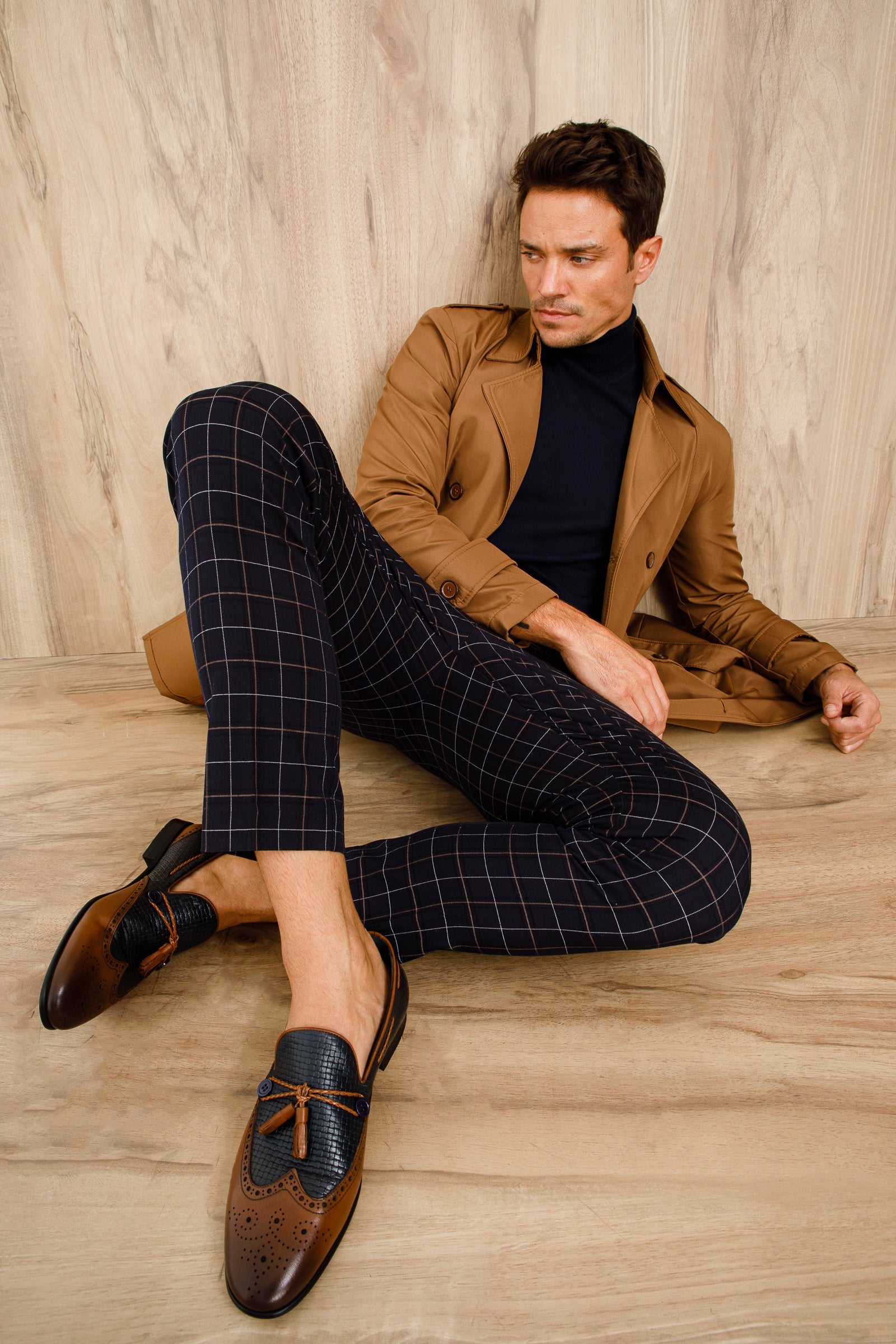 The Istanbul Tan Navy Blue Leather Tassel Loafer Shoe