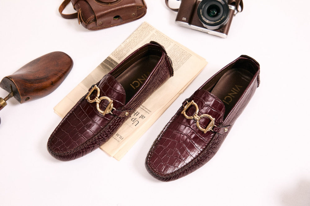 The Pisa Burgundy Leather Bit Drive Loafer Shoe