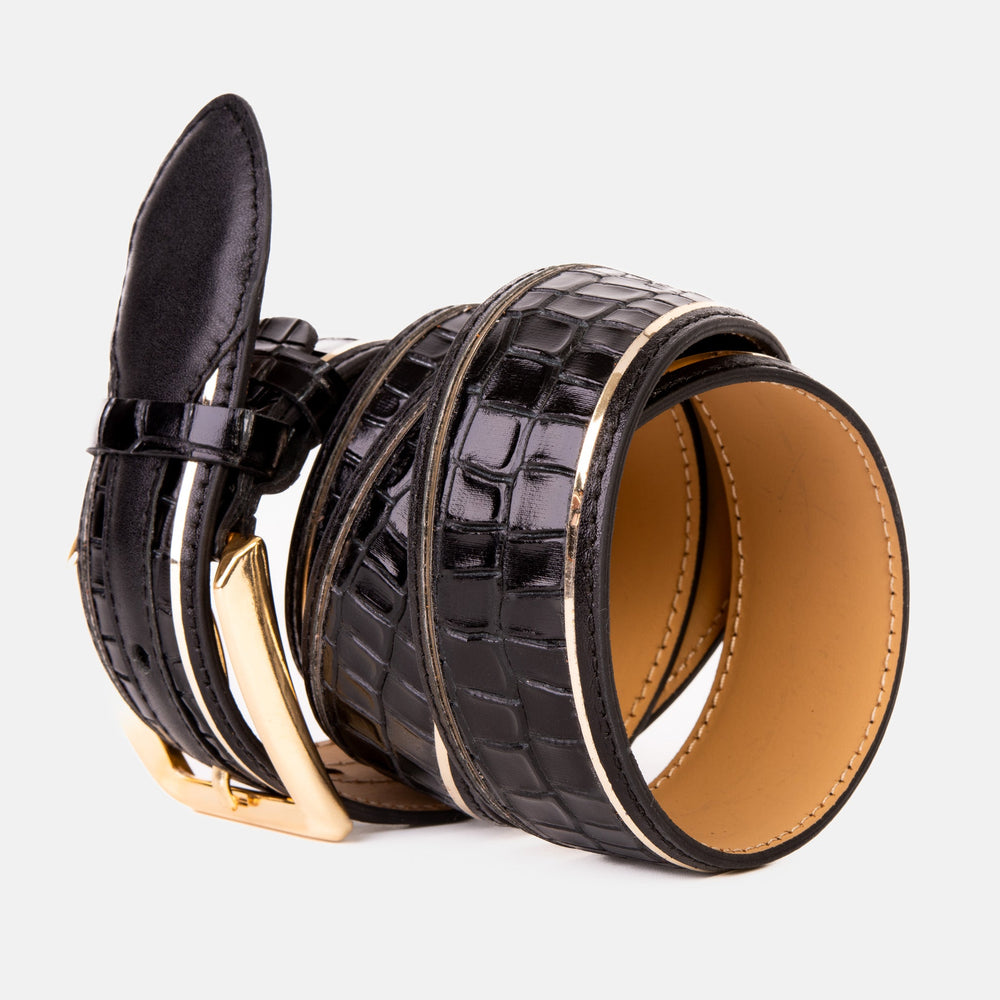 The Bellagio Black Gold Leather Belt