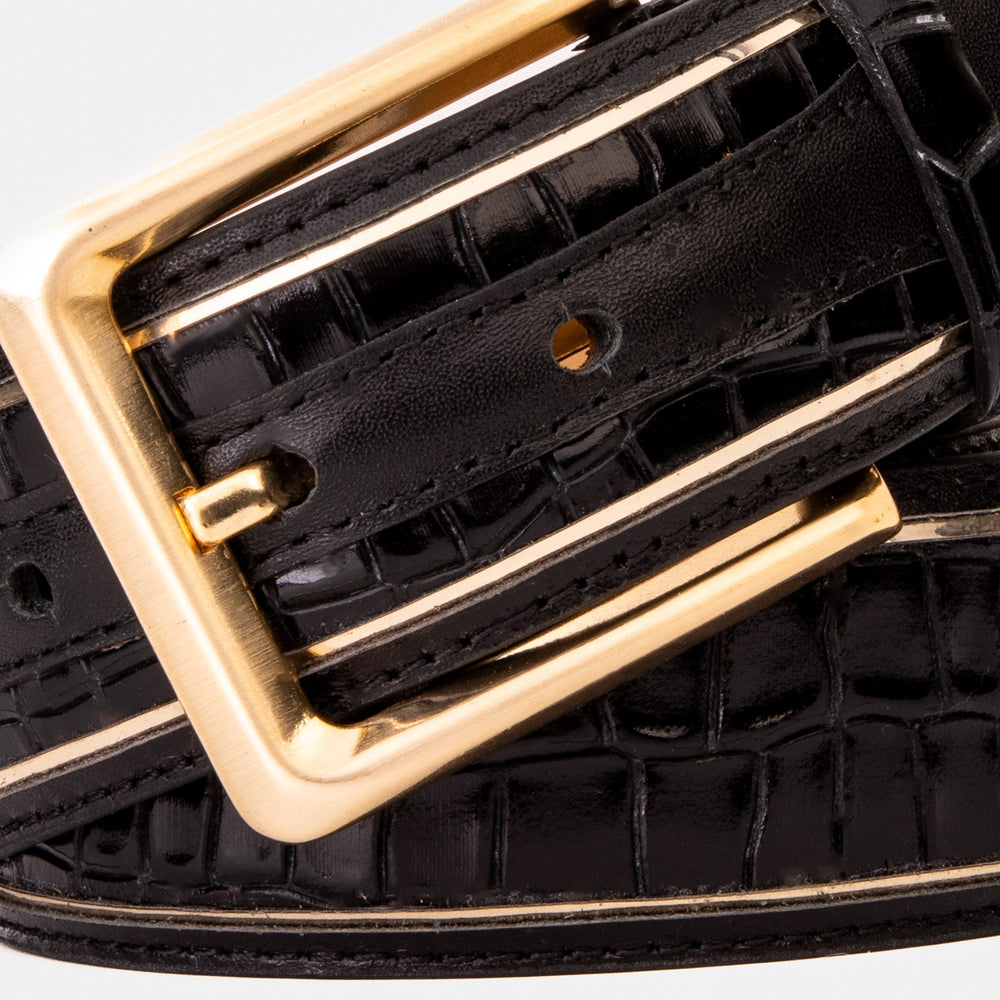 The Bellagio Black Gold Leather Belt