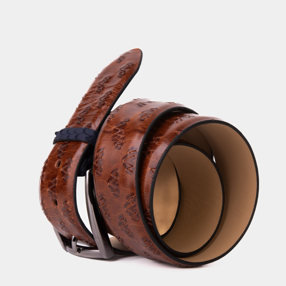 The Caesars Tan Navy Leather Belt