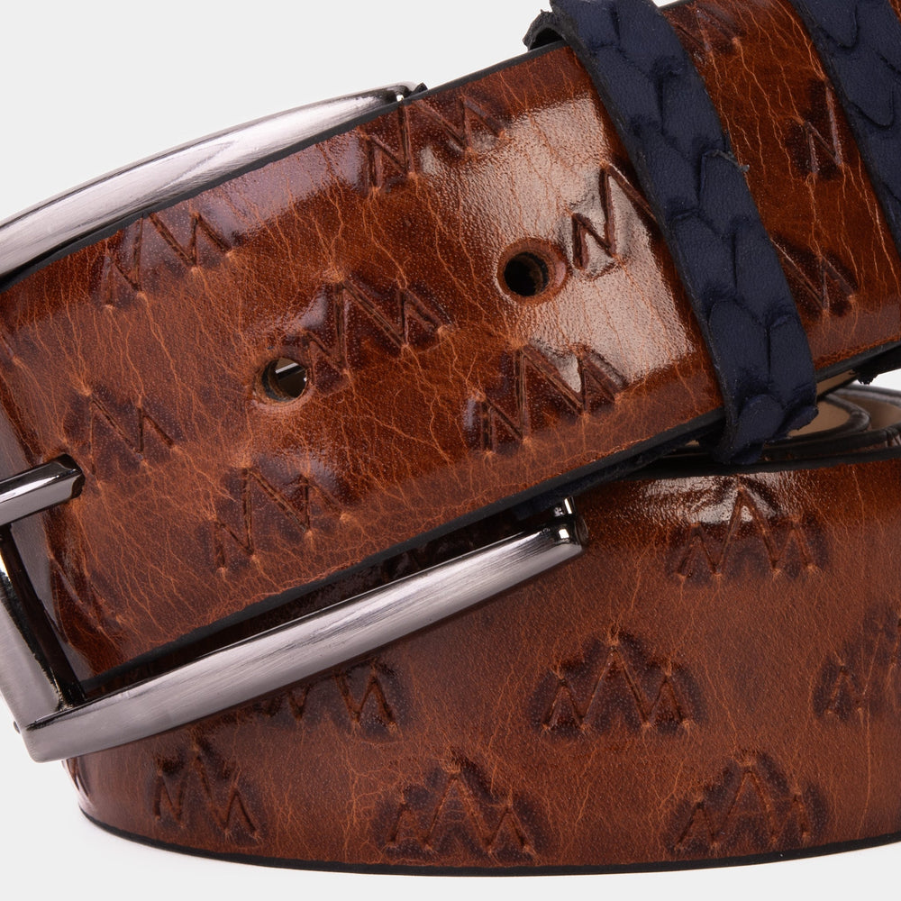 The Caesars Tan Navy Leather Belt